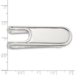 Sterling Silver Rhod-plated Polished Grooved Edge Open Back Money Clip