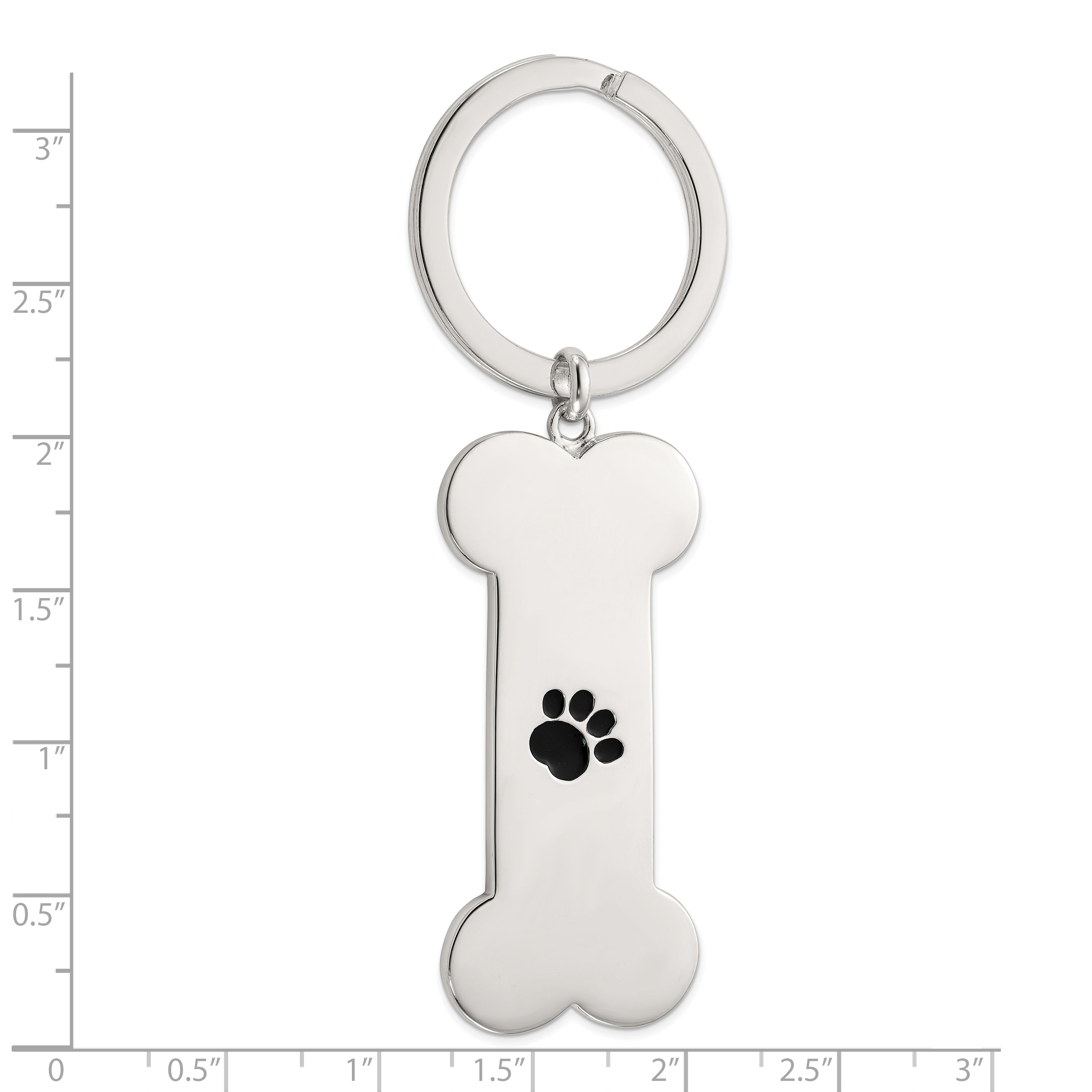 Sterling Silver Dog Bone with Enamel Paw Print Key Chain