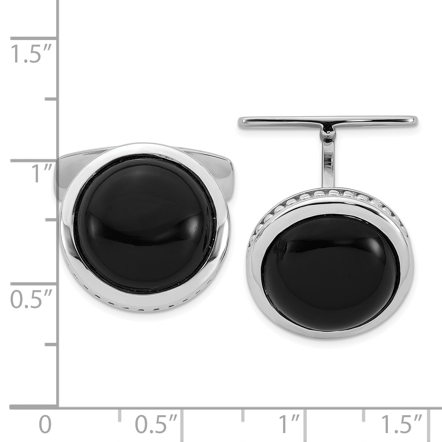 Rhodium-Plated Sterling Silver Black Onyx Cuff Links Secondary image