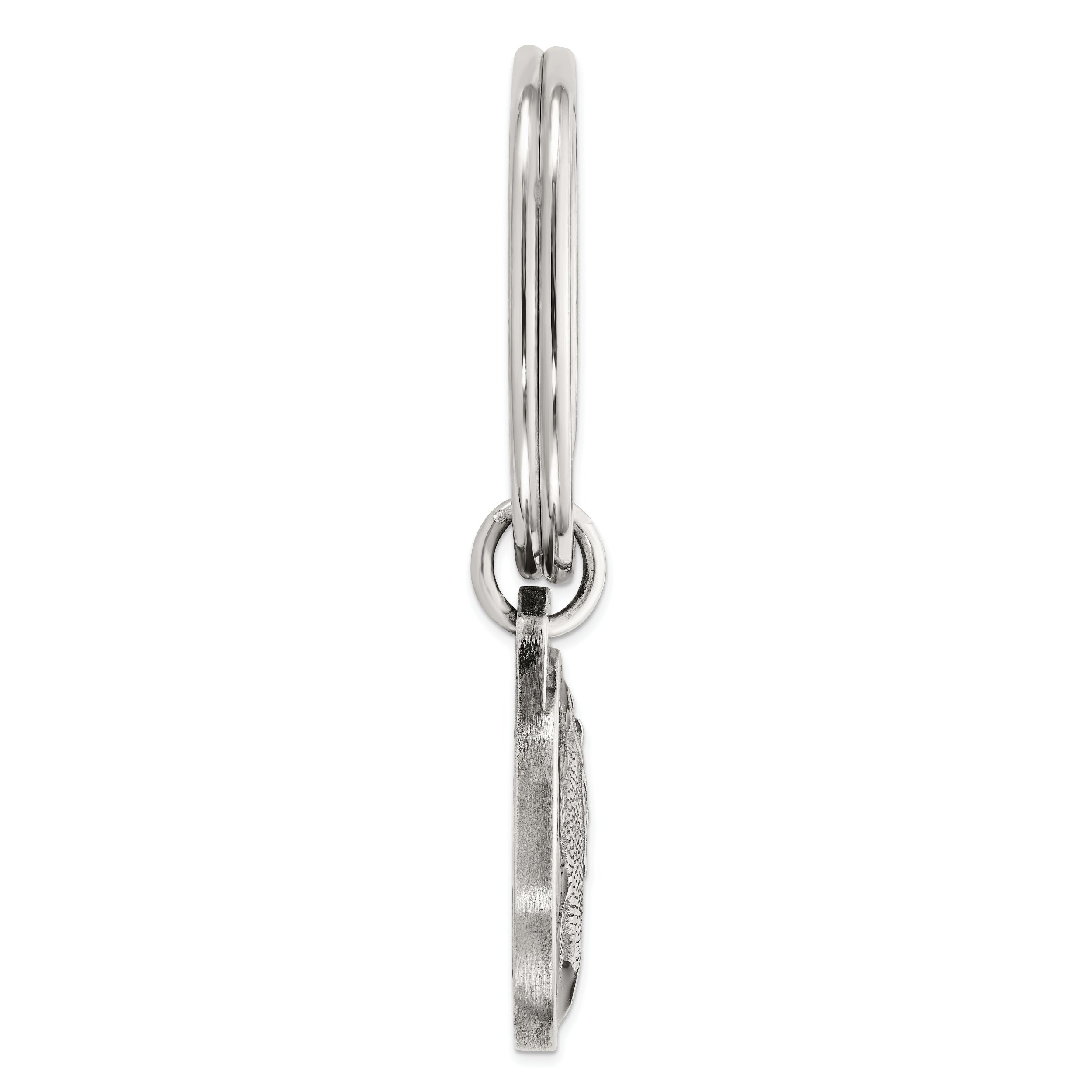 Sterling Silver Rhodium-plated Black Epoxy Bass Fish Keychain