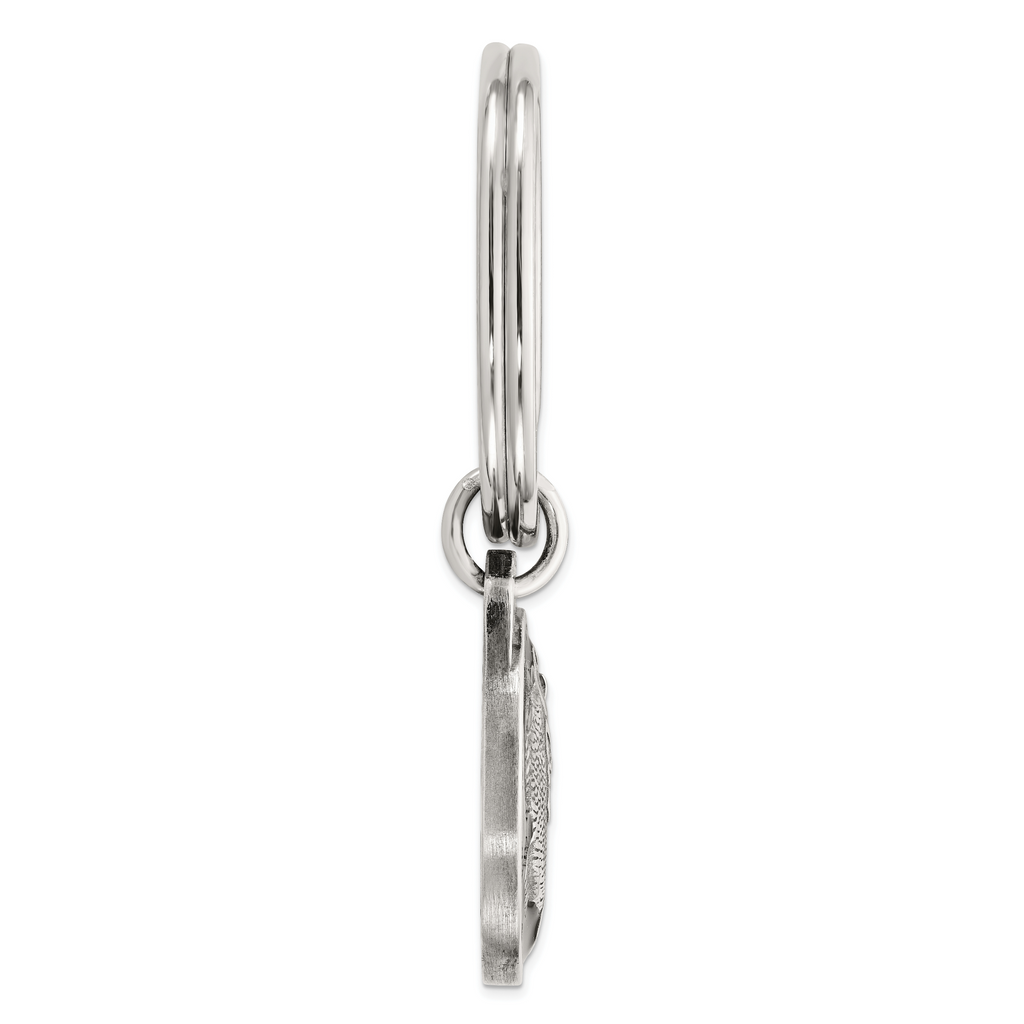 Sterling Silver Rhodium-plated Black Epoxy Bass Fish Keychain