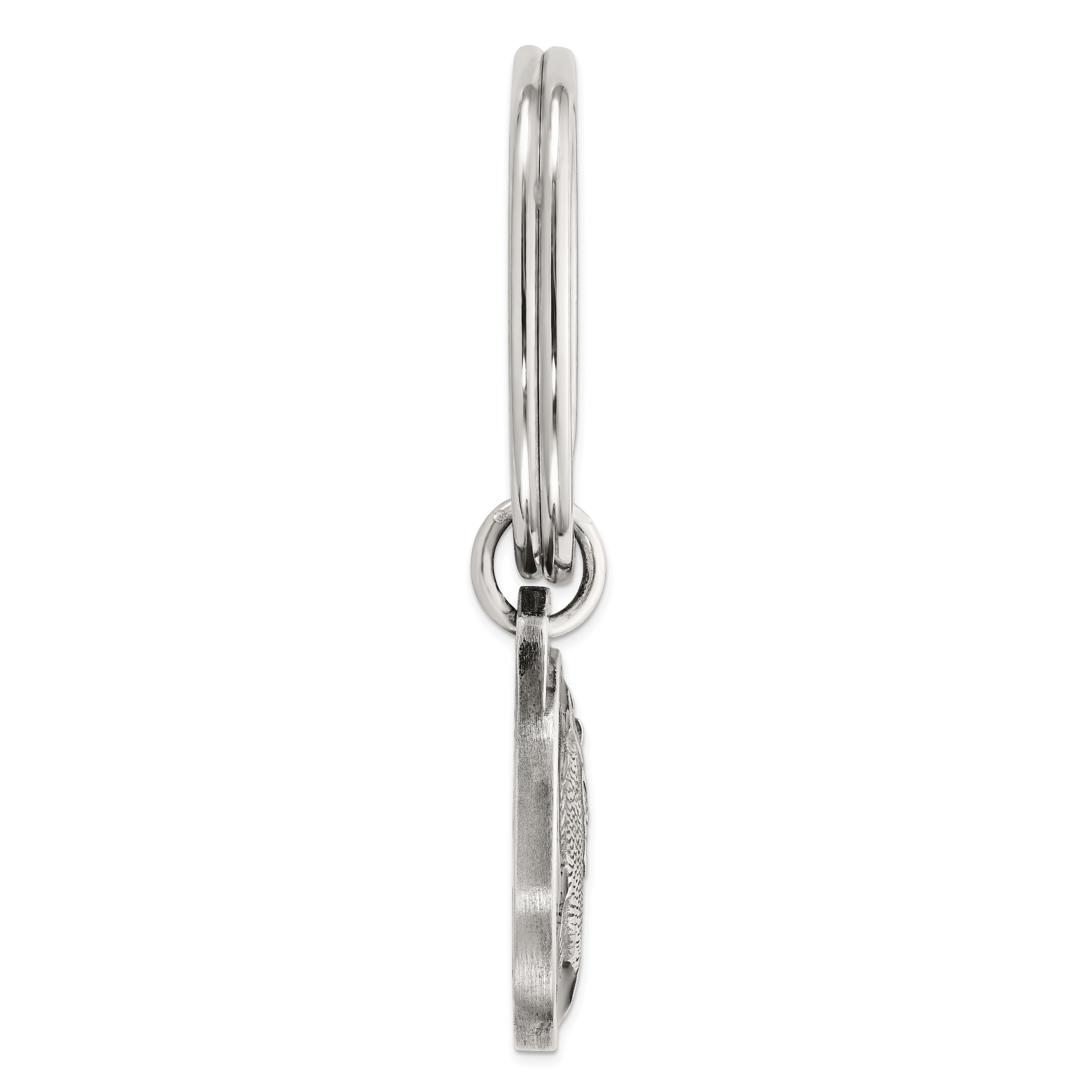 Sterling Silver Rhodium-plated Black Epoxy Bass Fish Keychain