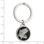 Sterling Silver Rhodium-plated Black Epoxy Bass Fish Keychain