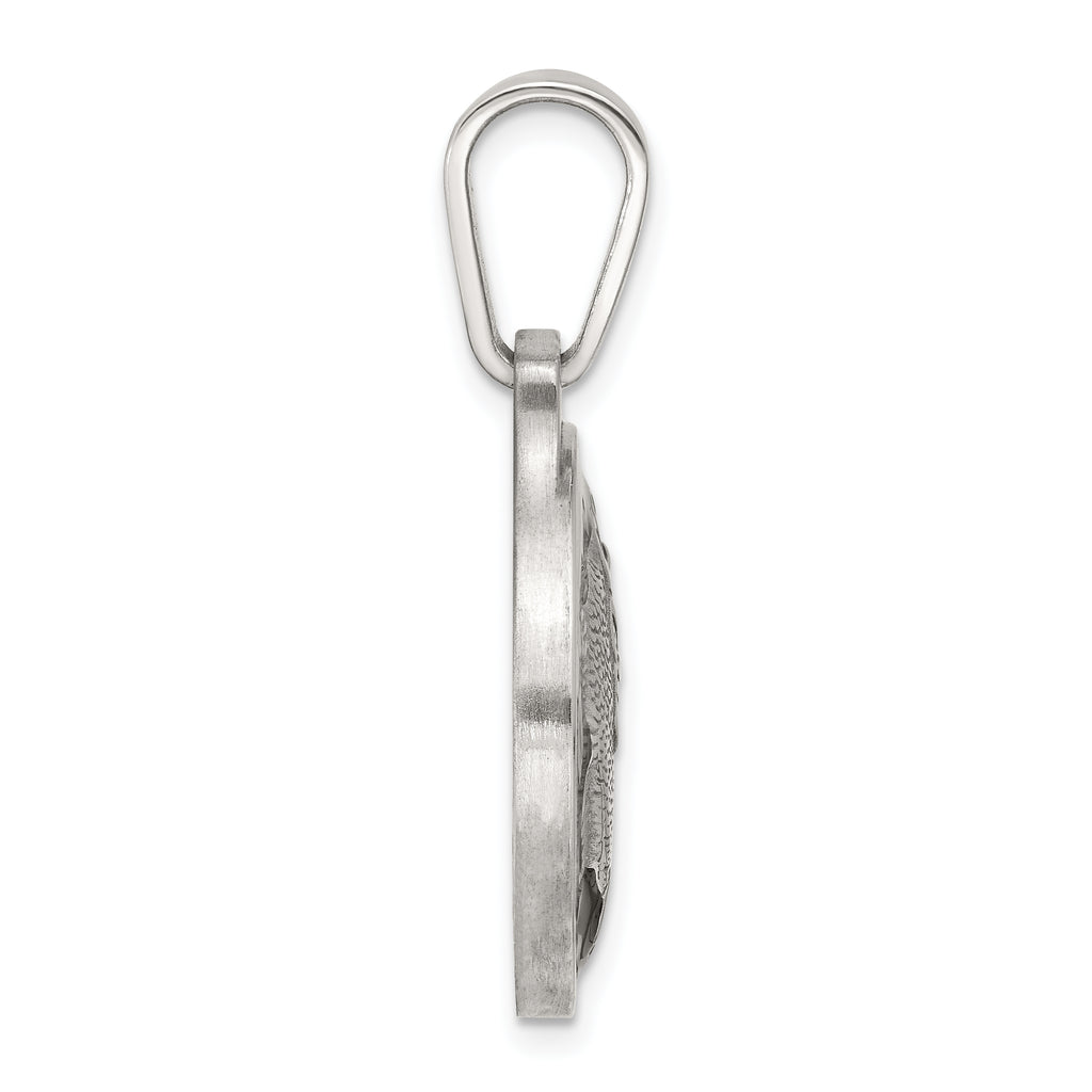 Sterling Silver Black Epoxy Bass Fish Pendant