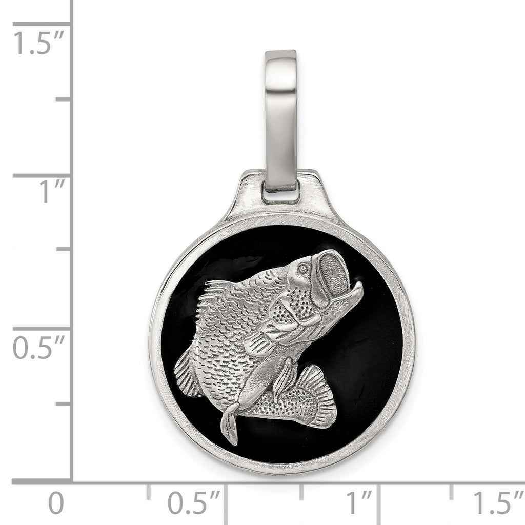 Sterling Silver Black Epoxy Bass Fish Pendant