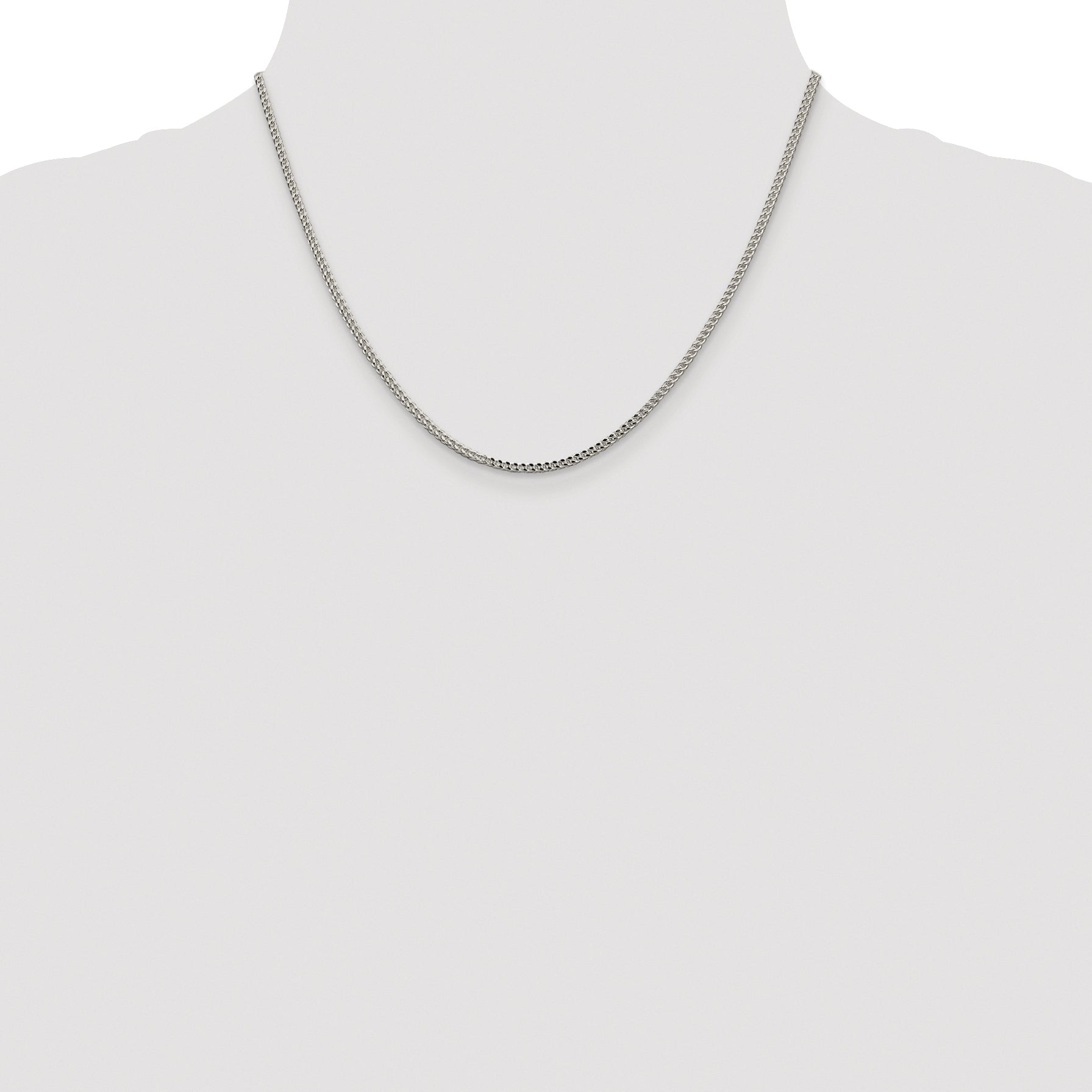 Sterling Silver Rhodium-plated 2mm D/C Square Franco Chain