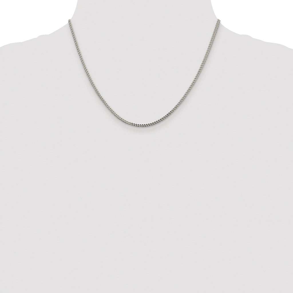 Sterling Silver Rhodium-plated 2mm D/C Square Franco Chain