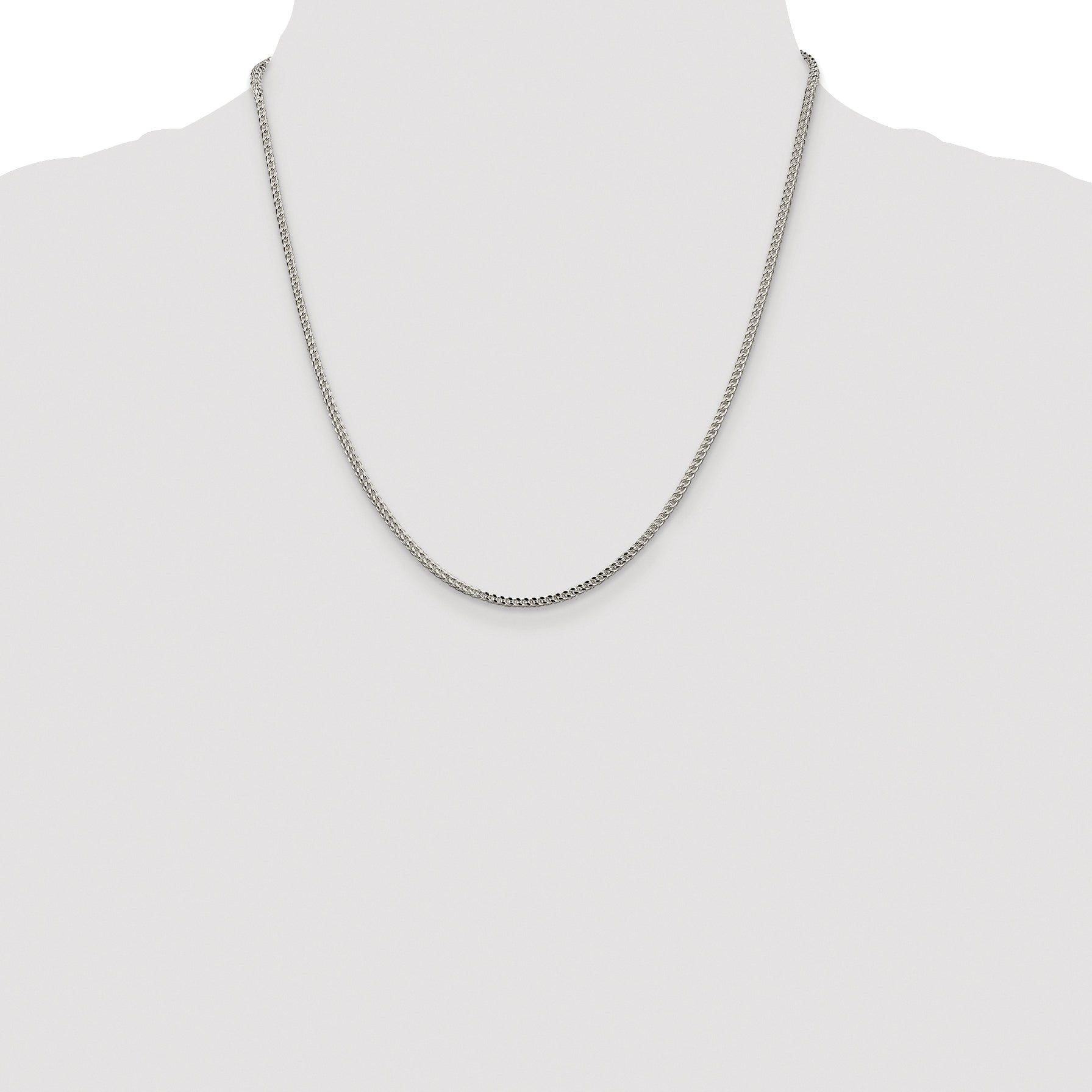 Sterling Silver Rhodium-plated 2mm D/C Square Franco Chain
