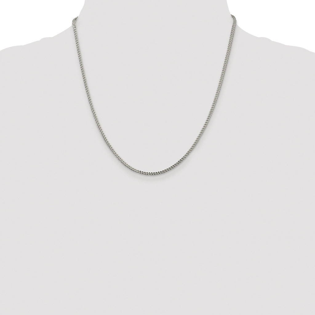 Sterling Silver Rhodium-plated 2mm D/C Square Franco Chain