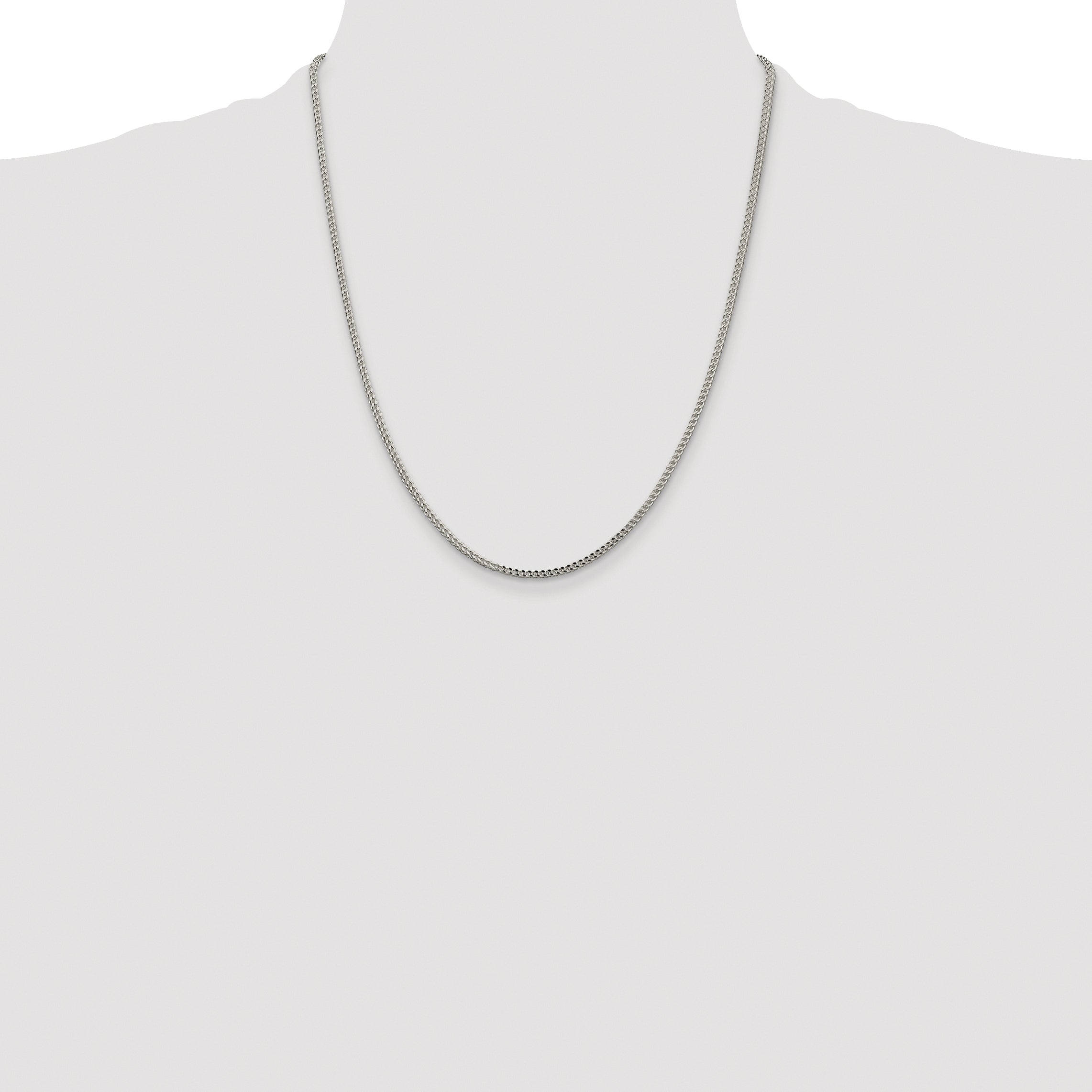 Sterling Silver Rhodium-plated 2mm D/C Square Franco Chain