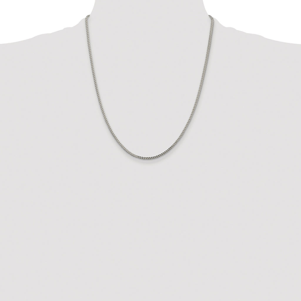 Sterling Silver Rhodium-plated 2mm D/C Square Franco Chain