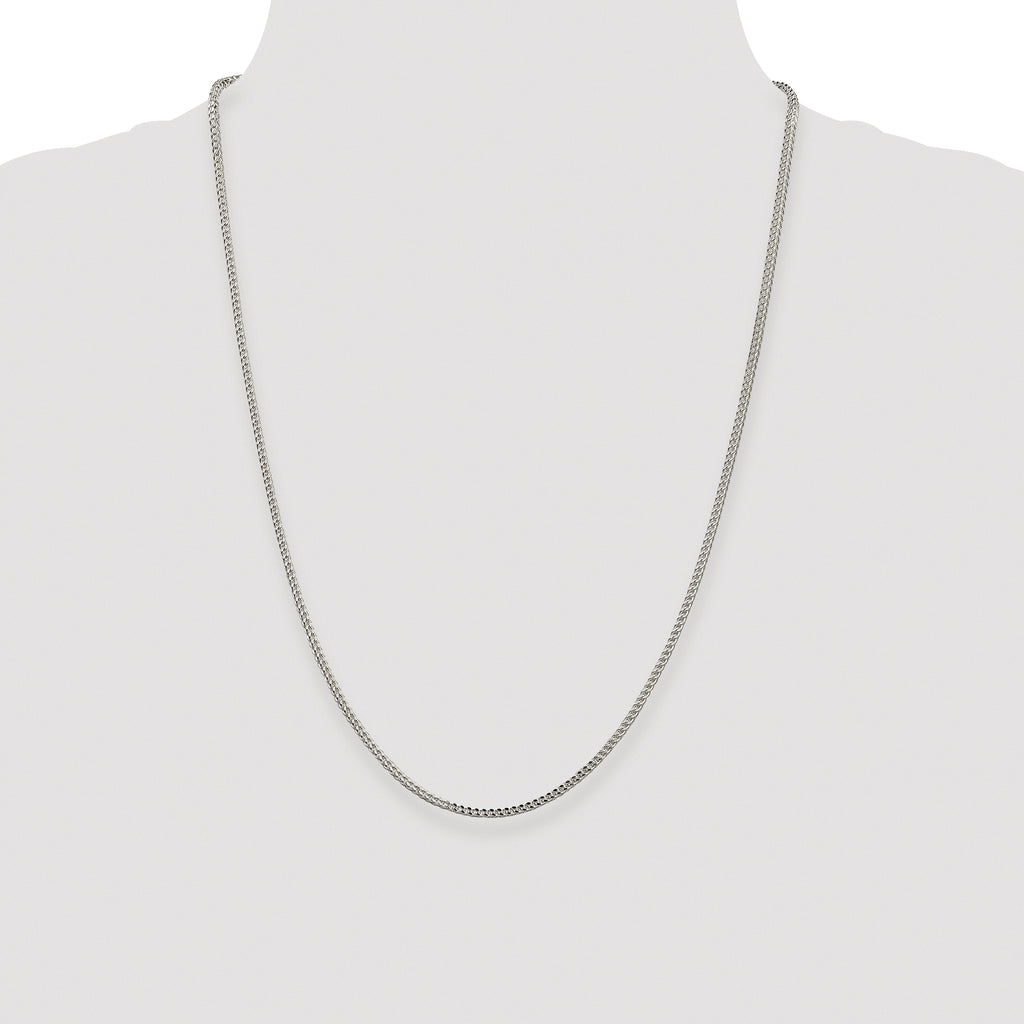 Sterling Silver Rhodium-plated 2mm D/C Square Franco Chain