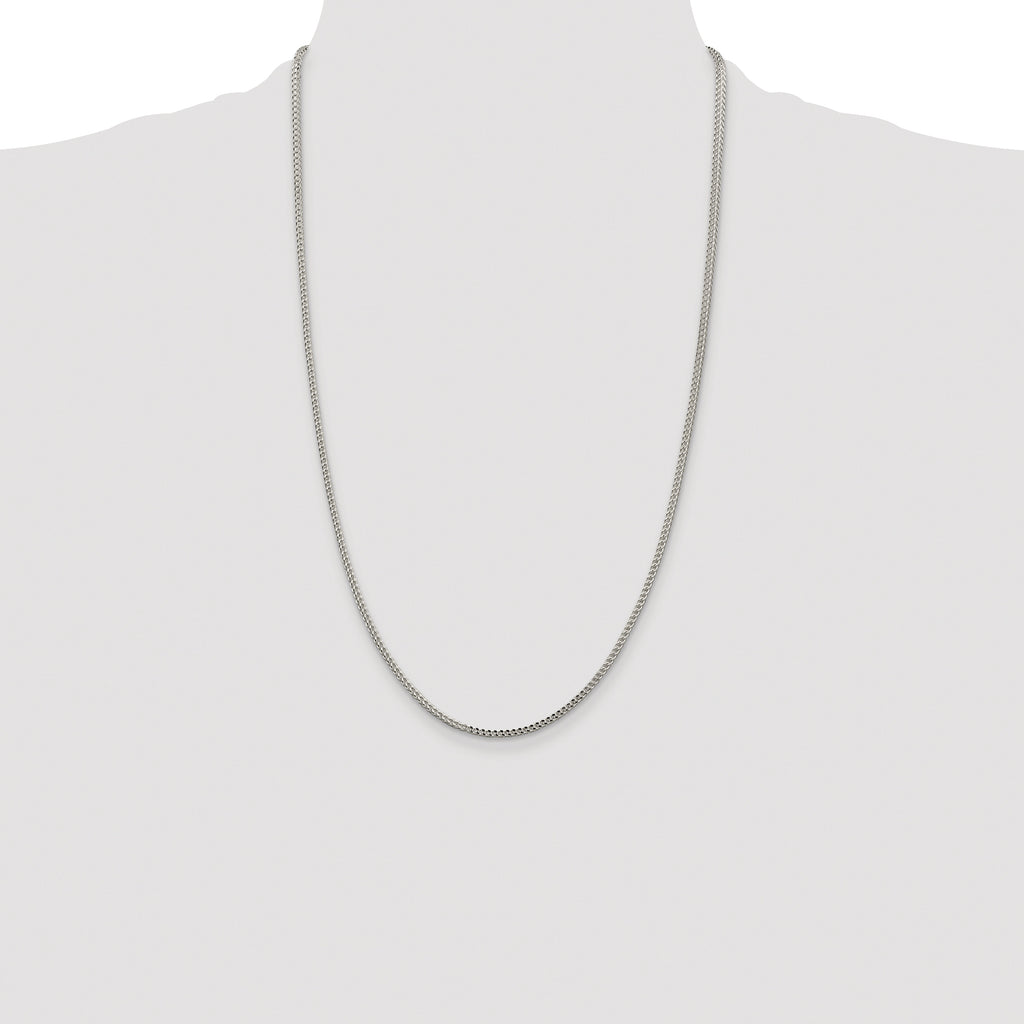 Sterling Silver Rhodium-plated 2mm D/C Square Franco Chain