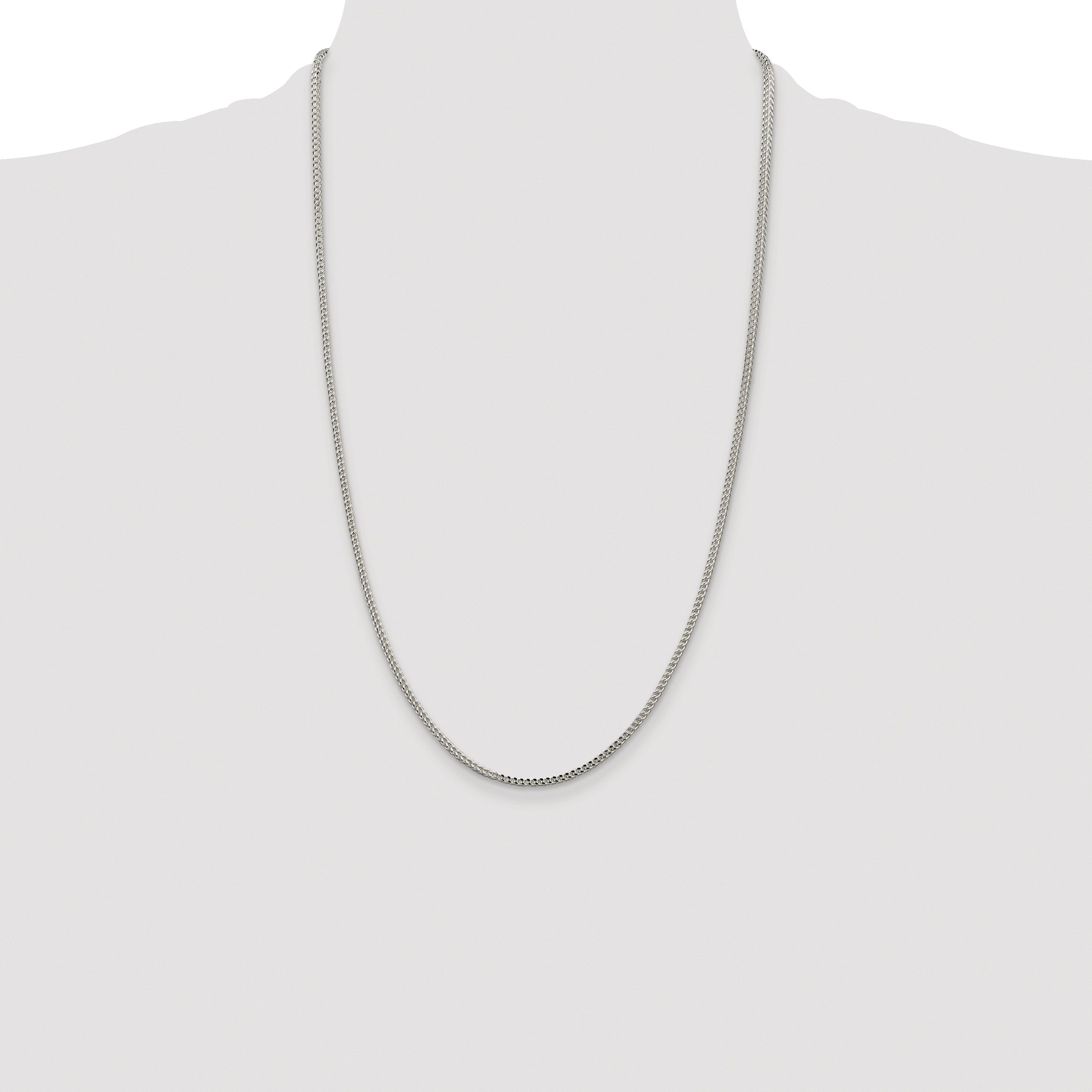 Sterling Silver Rhodium-plated 2mm D/C Square Franco Chain