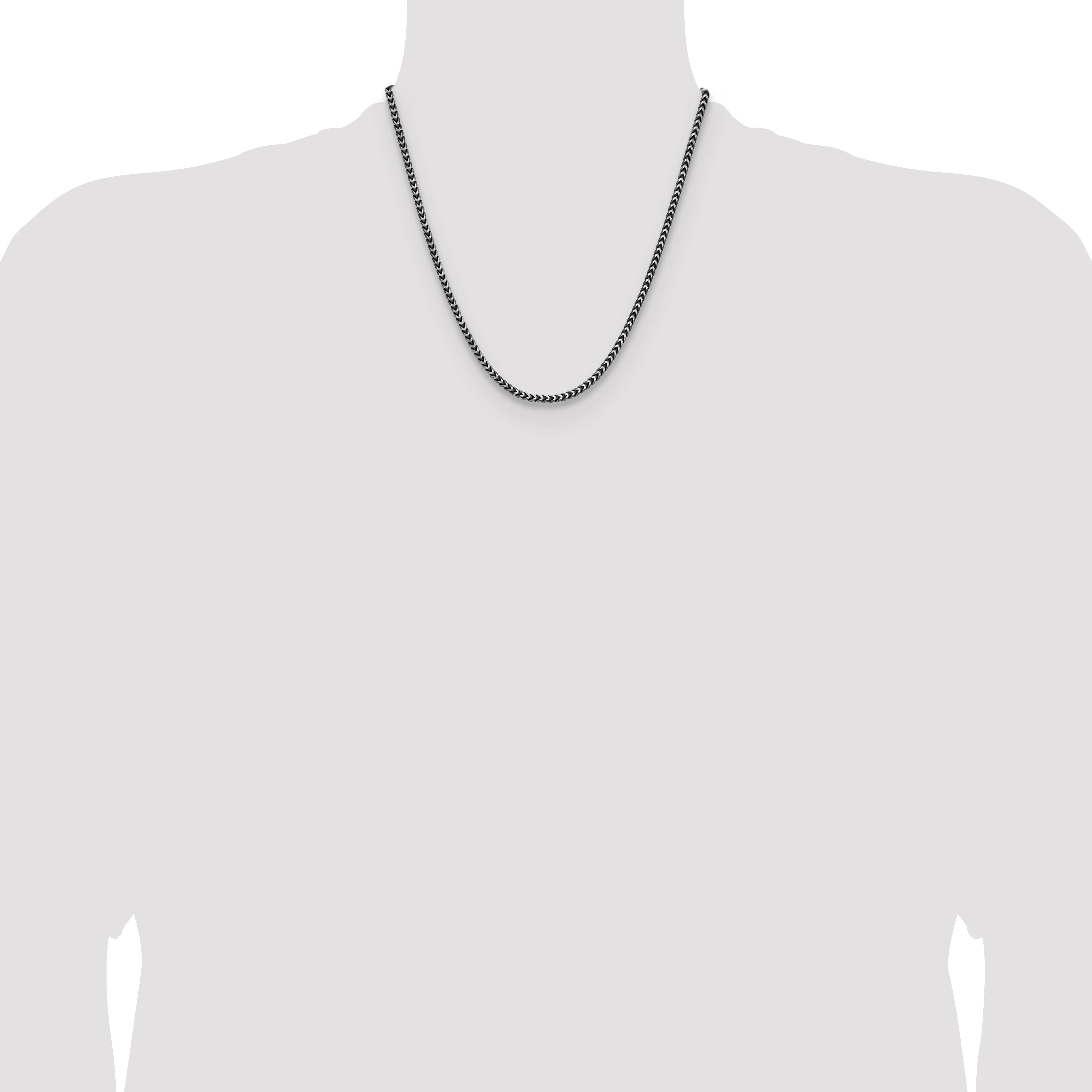 Sterling Silver Antiqued 3.1mm D/C Square Franco Chain