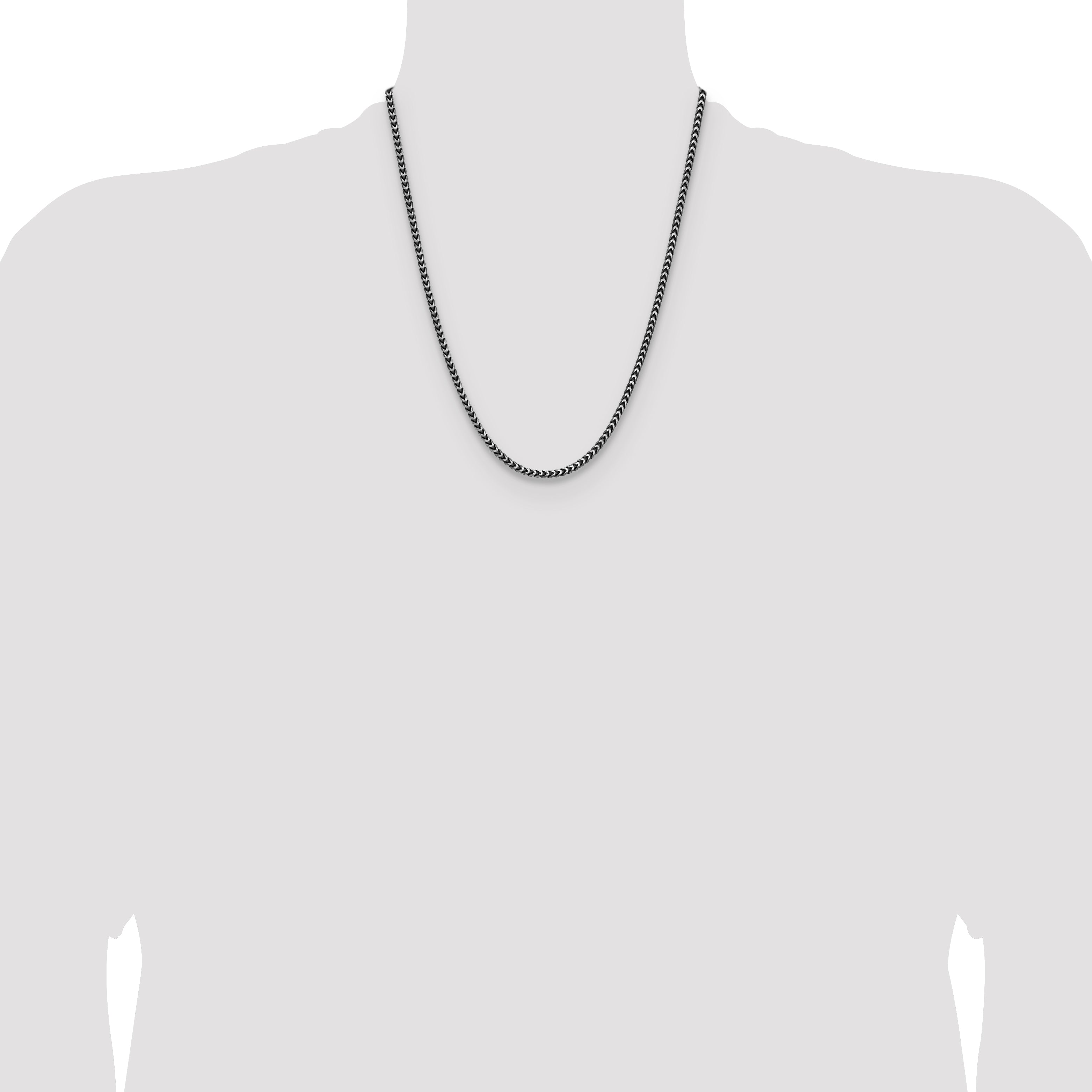 Sterling Silver Antiqued 3.1mm D/C Square Franco Chain