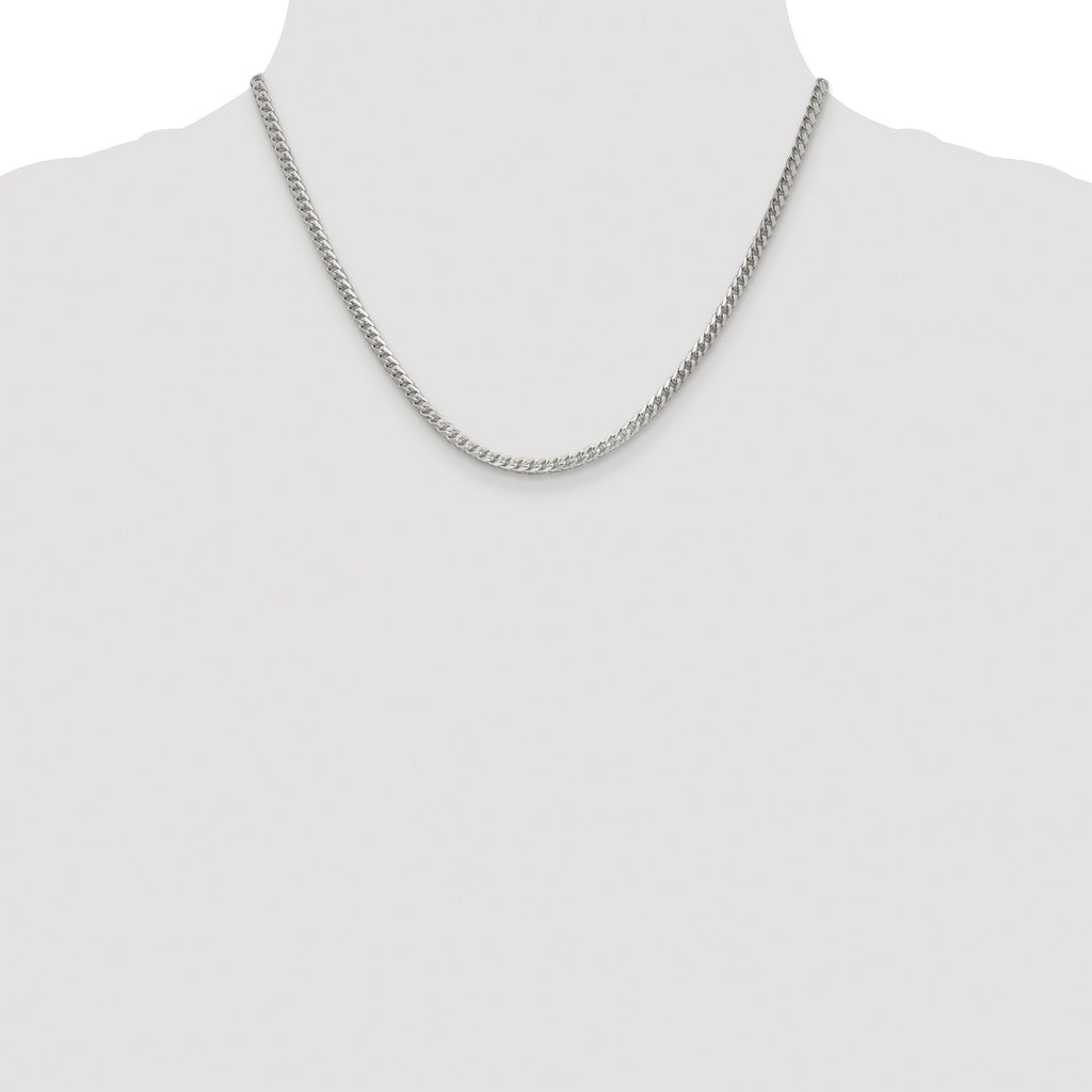 Sterling Silver Rhodium-plated 3mm D/C Square Franco Chain