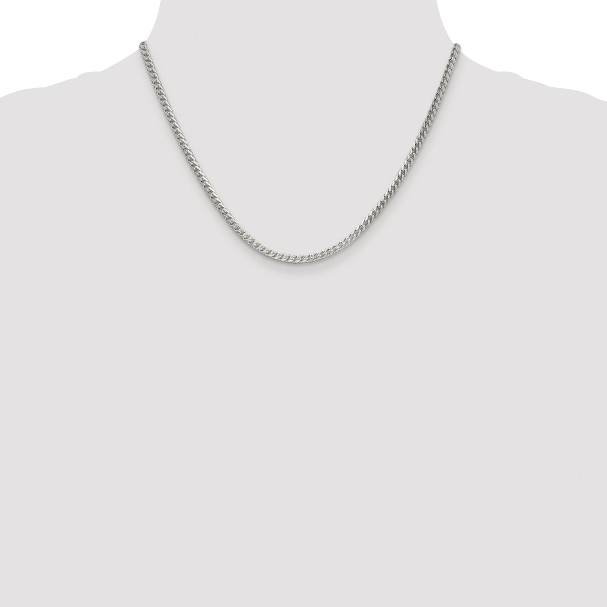 Sterling Silver Rhodium-plated 3mm D/C Square Franco Chain