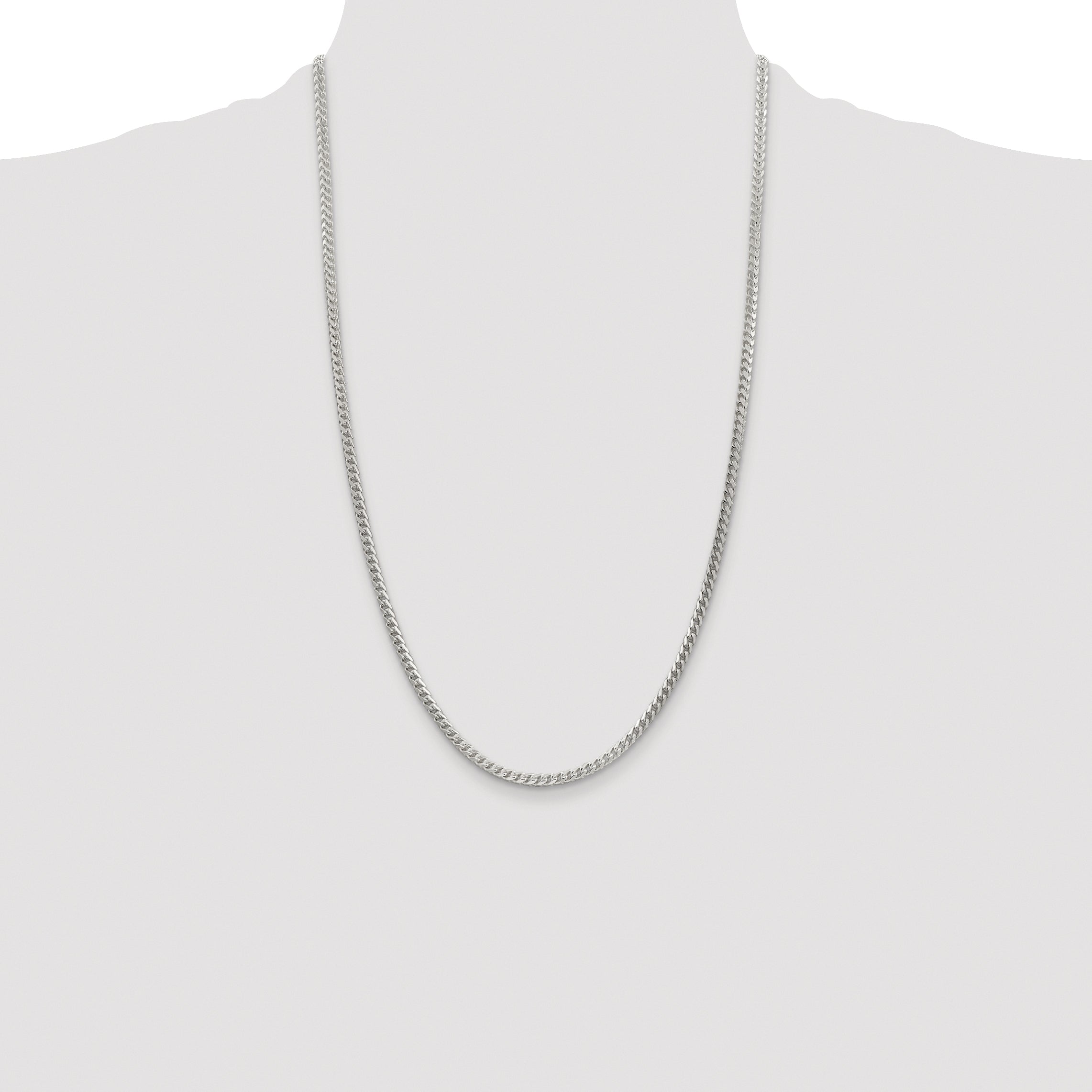 Sterling Silver Rhodium-plated 3.1mm D/C Square Franco Chain