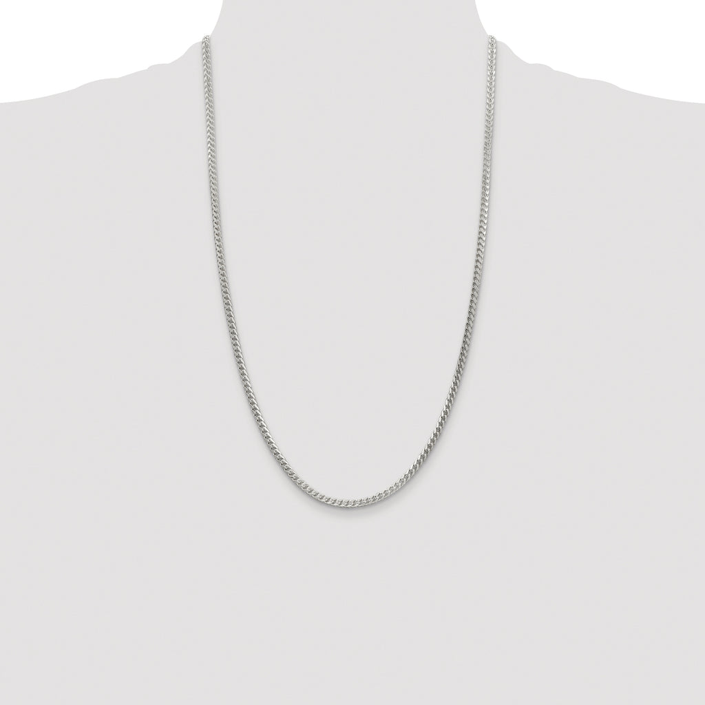 Sterling Silver Rhodium-plated 3mm D/C Square Franco Chain