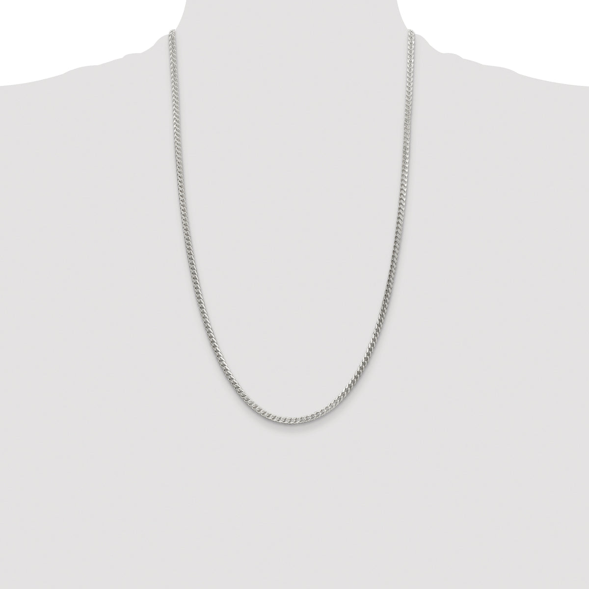 Sterling Silver Rhodium-plated 3mm D/C Square Franco Chain