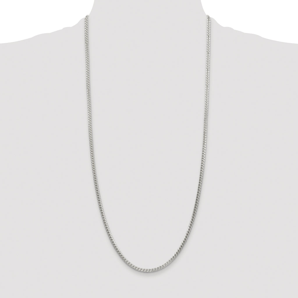 Sterling Silver Rhodium-Plated 3.1mm Diamond-Cut Square Franco Chain