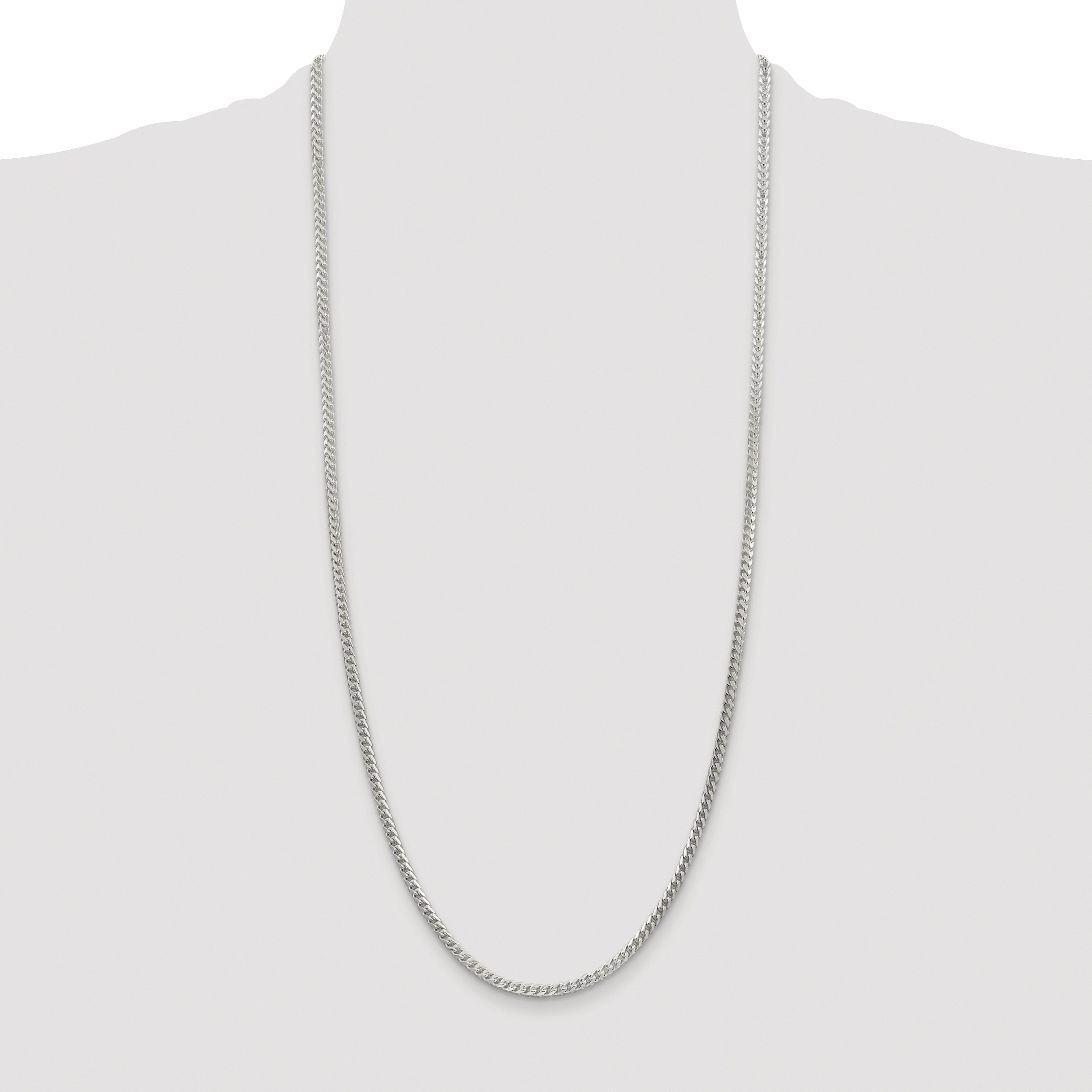 Sterling Silver Rhodium-Plated 3.1mm Diamond-Cut Square Franco Chain