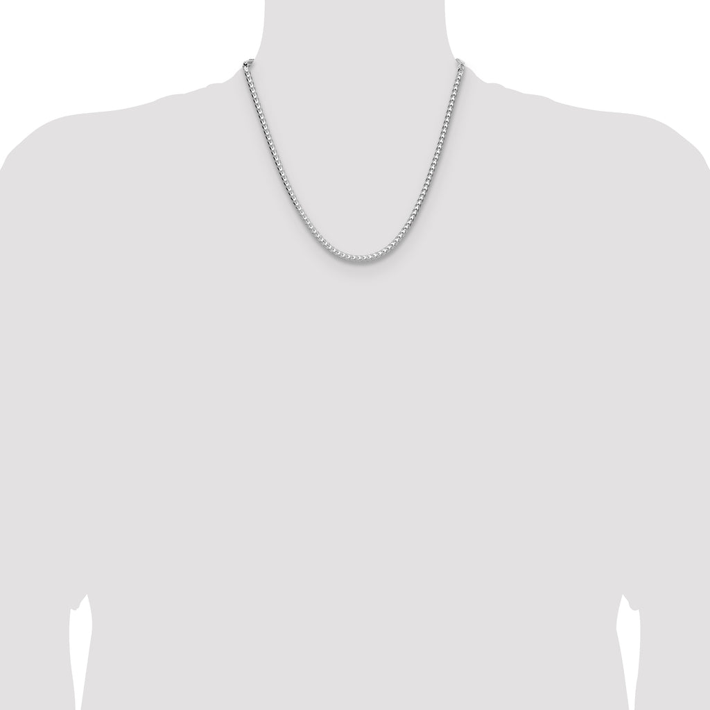 Sterling Silver Rhodium-plated 4.0mm D/C Square Franco Chain