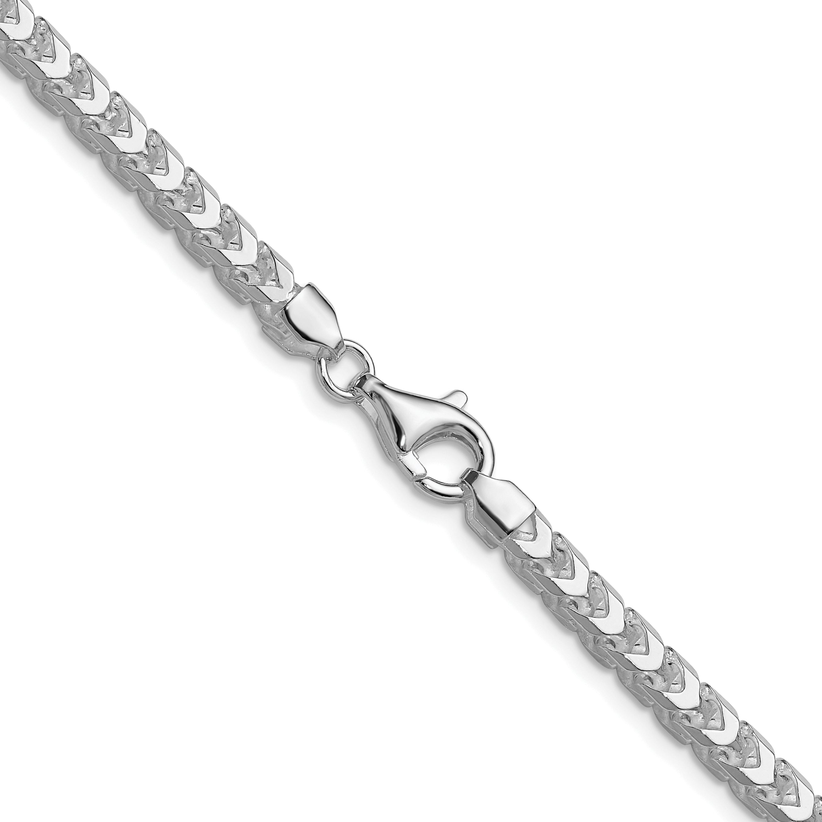 Sterling Silver Rhodium-Plated 4.7mm Diamond-Cut Square Franco Chain