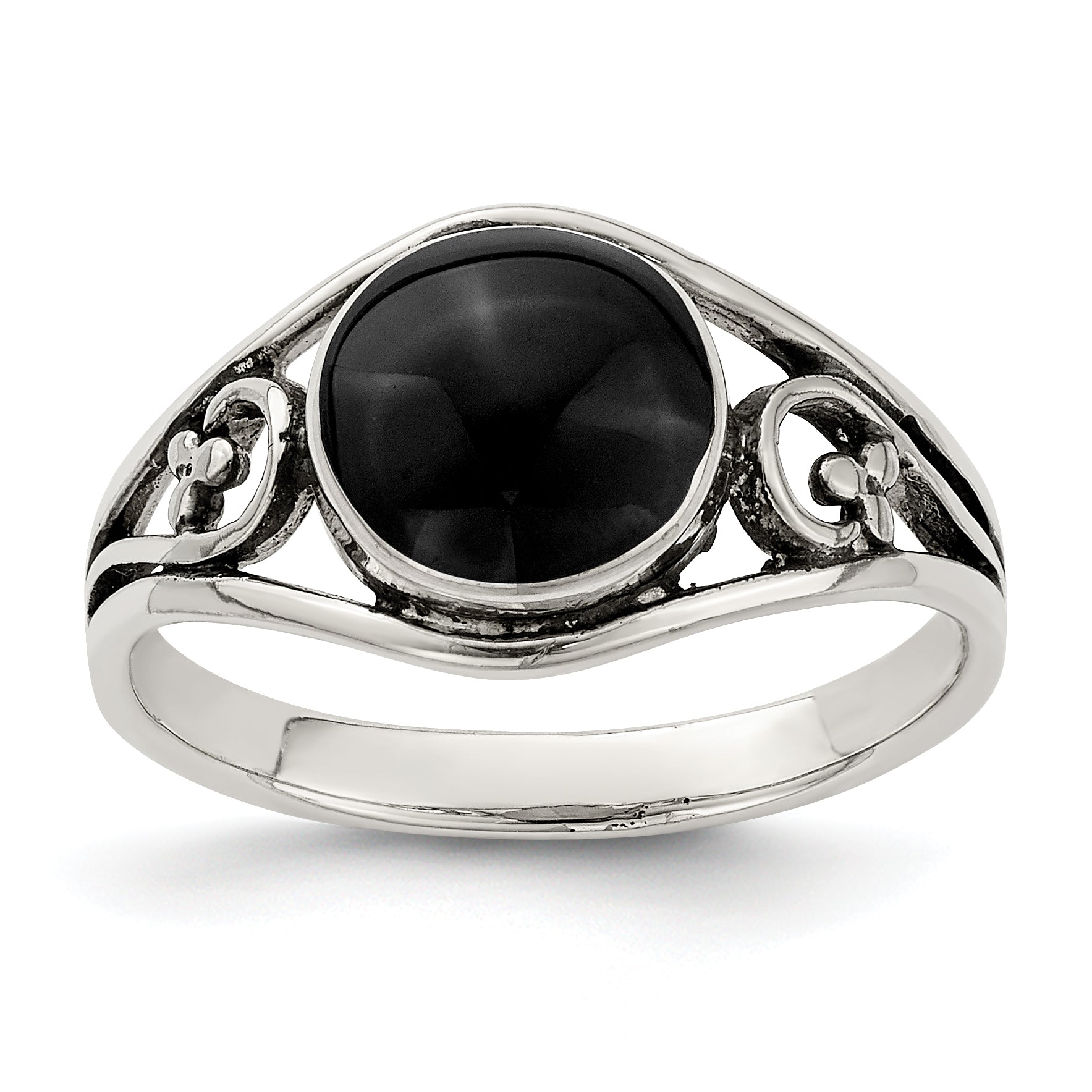 Sterling Silver Antiqued Black Agate Ring Main image
