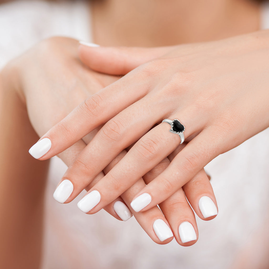 Sterling Silver Onyx Heart Ring