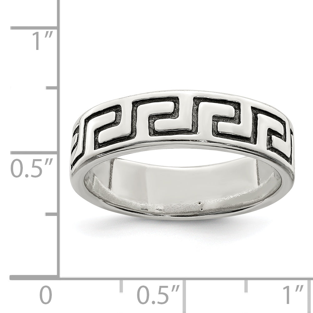 Sterling Silver Antiqued Greek Key Ring