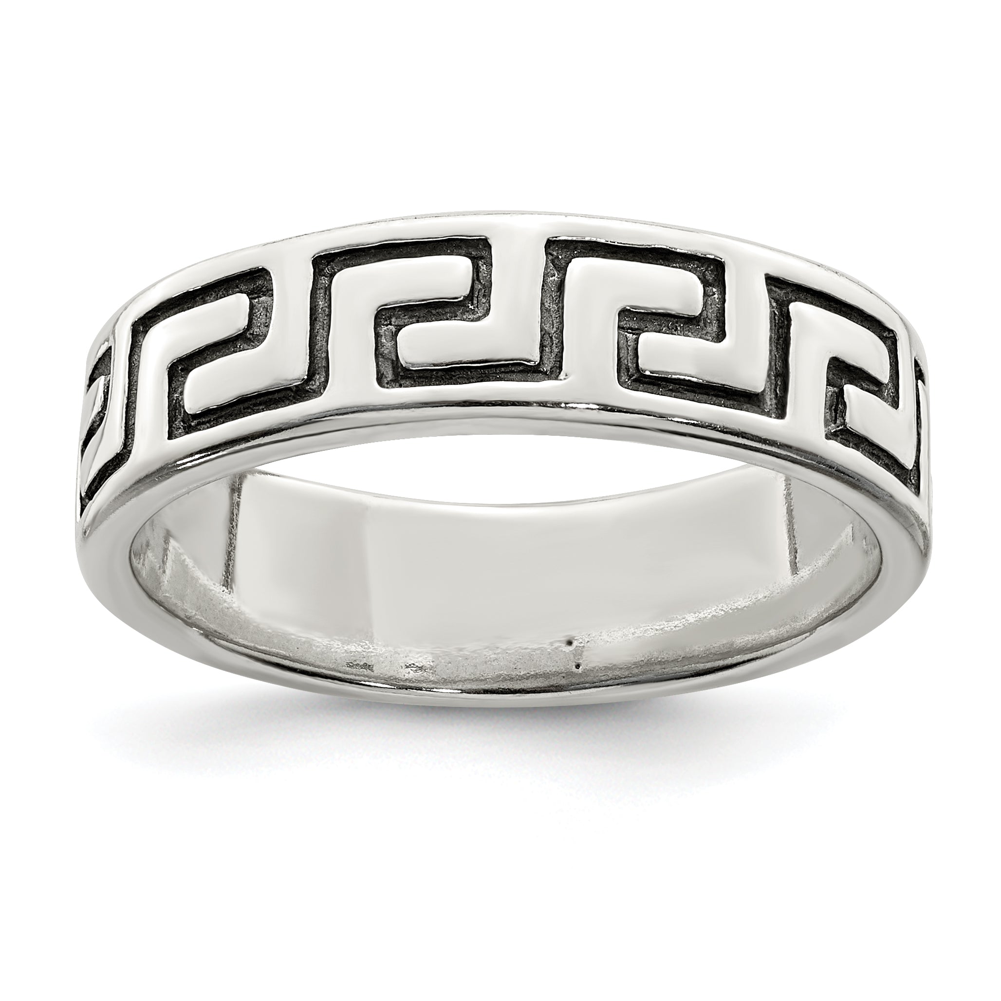 Sterling Silver Antiqued Greek Key Ring Main image