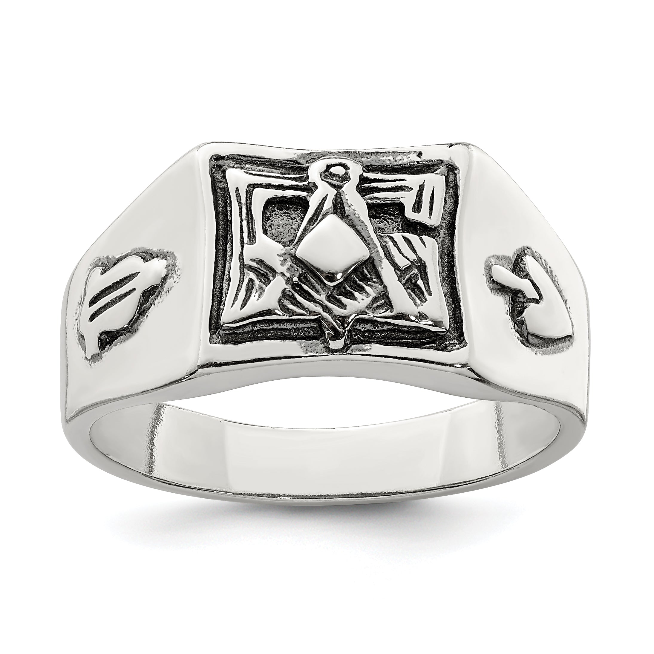 Sterling Silver Antiqued Masonic Ring Main image