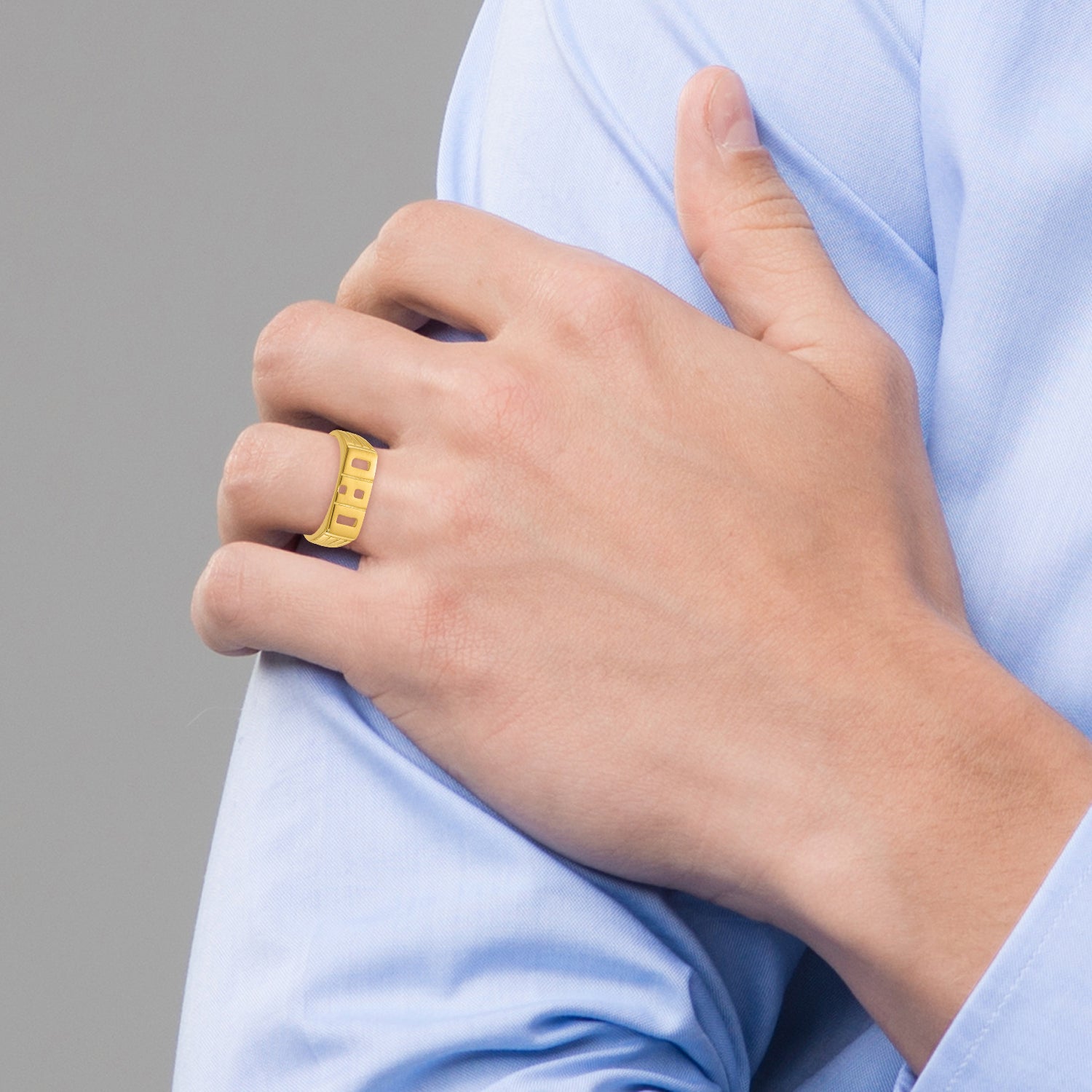 Dad Grooved Ring in Sterling Silver with Gold-Tone Finish Secondary image