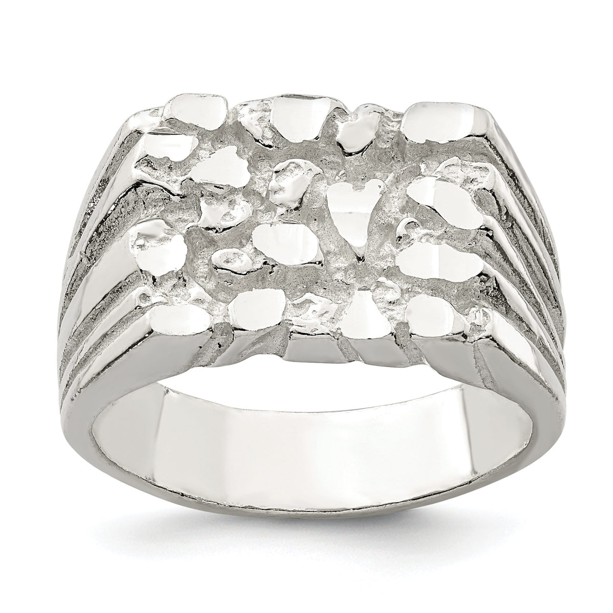 Men's Mixed Faceted Rounded Nugget Ring in Sterling Silver, Textured, Size 9–12 - Sophia Jewelers Main image