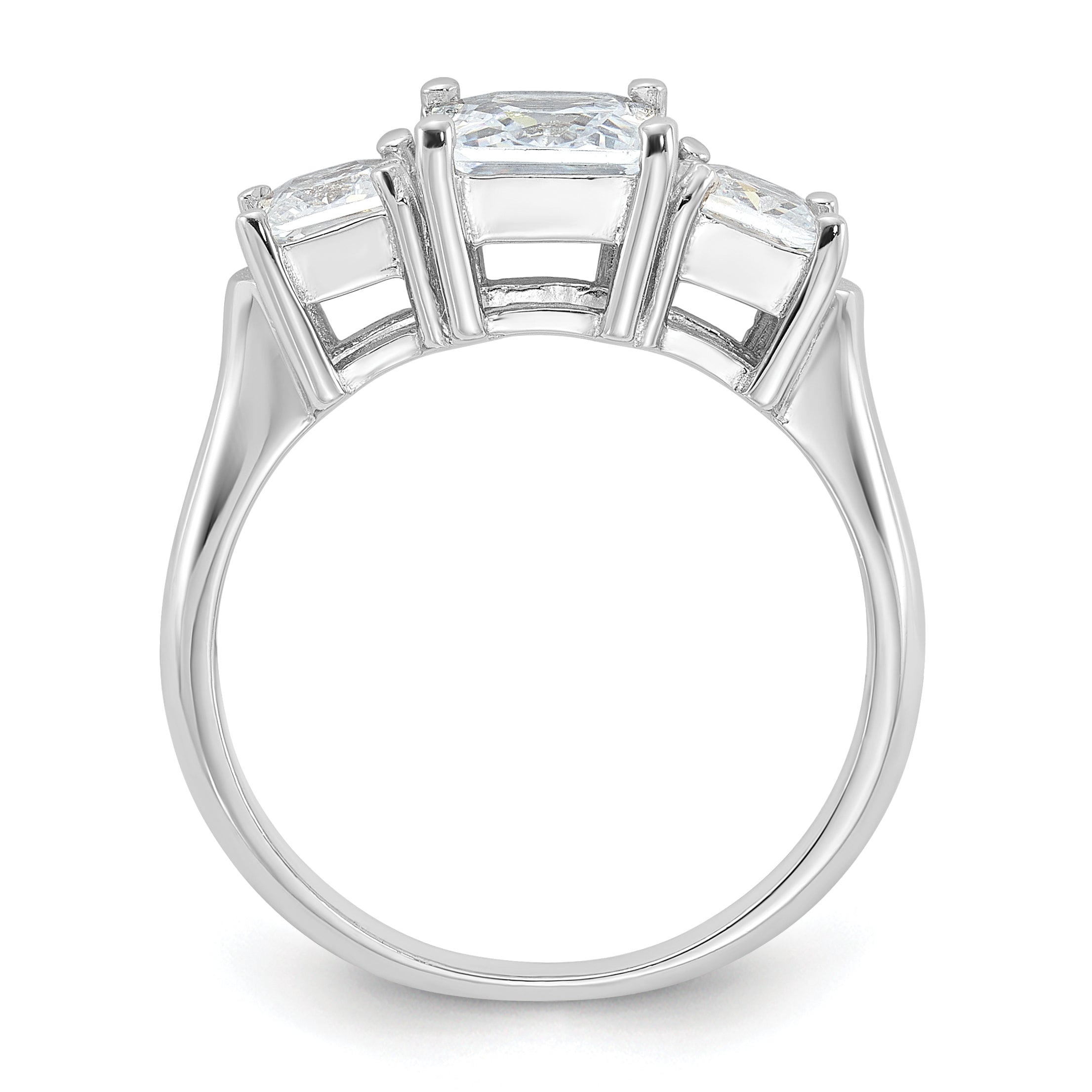 Sterling Silver Rhodium-plated Three Stone CZ Ring Secondary image
