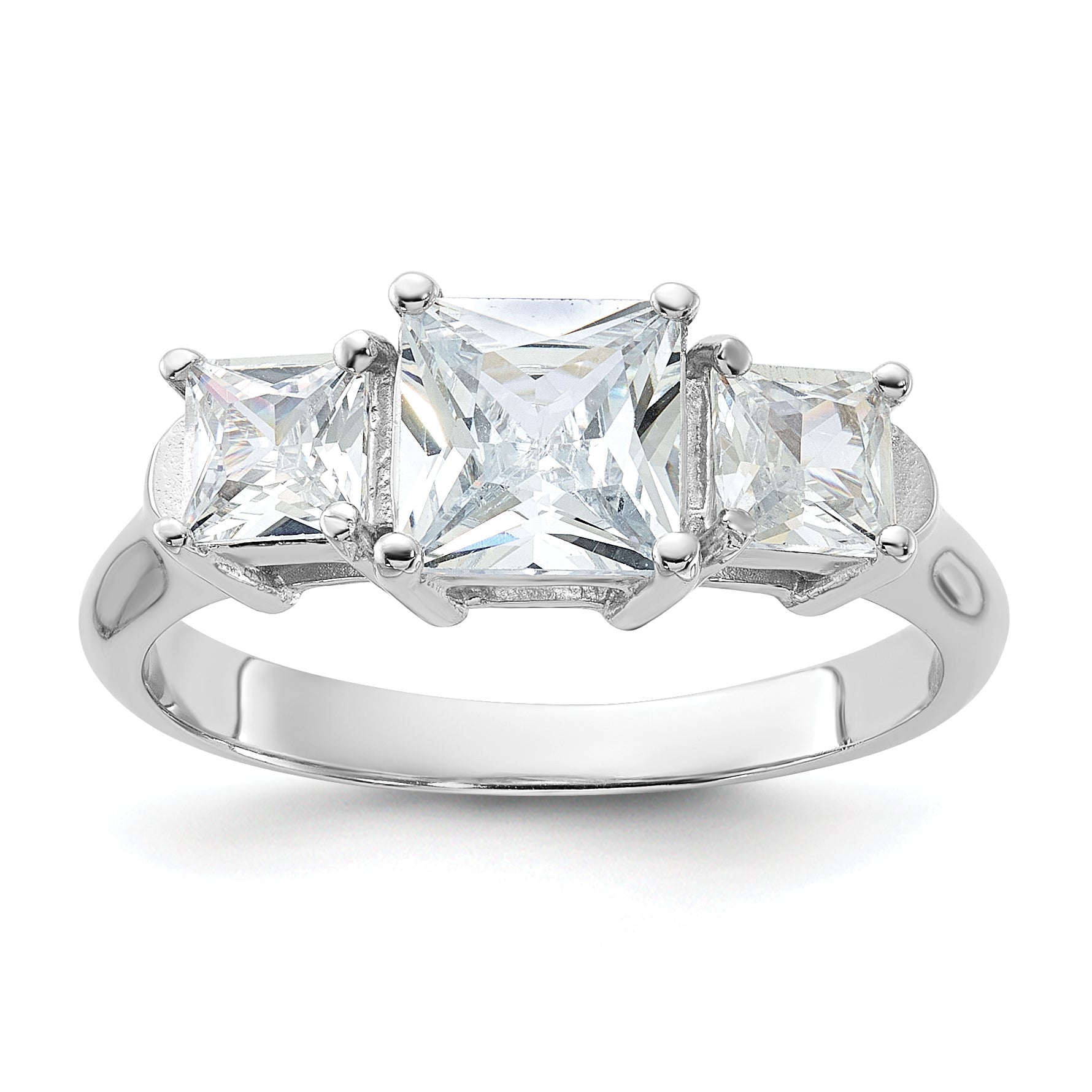 Sterling Silver Rhodium-plated Three Stone CZ Ring Main image