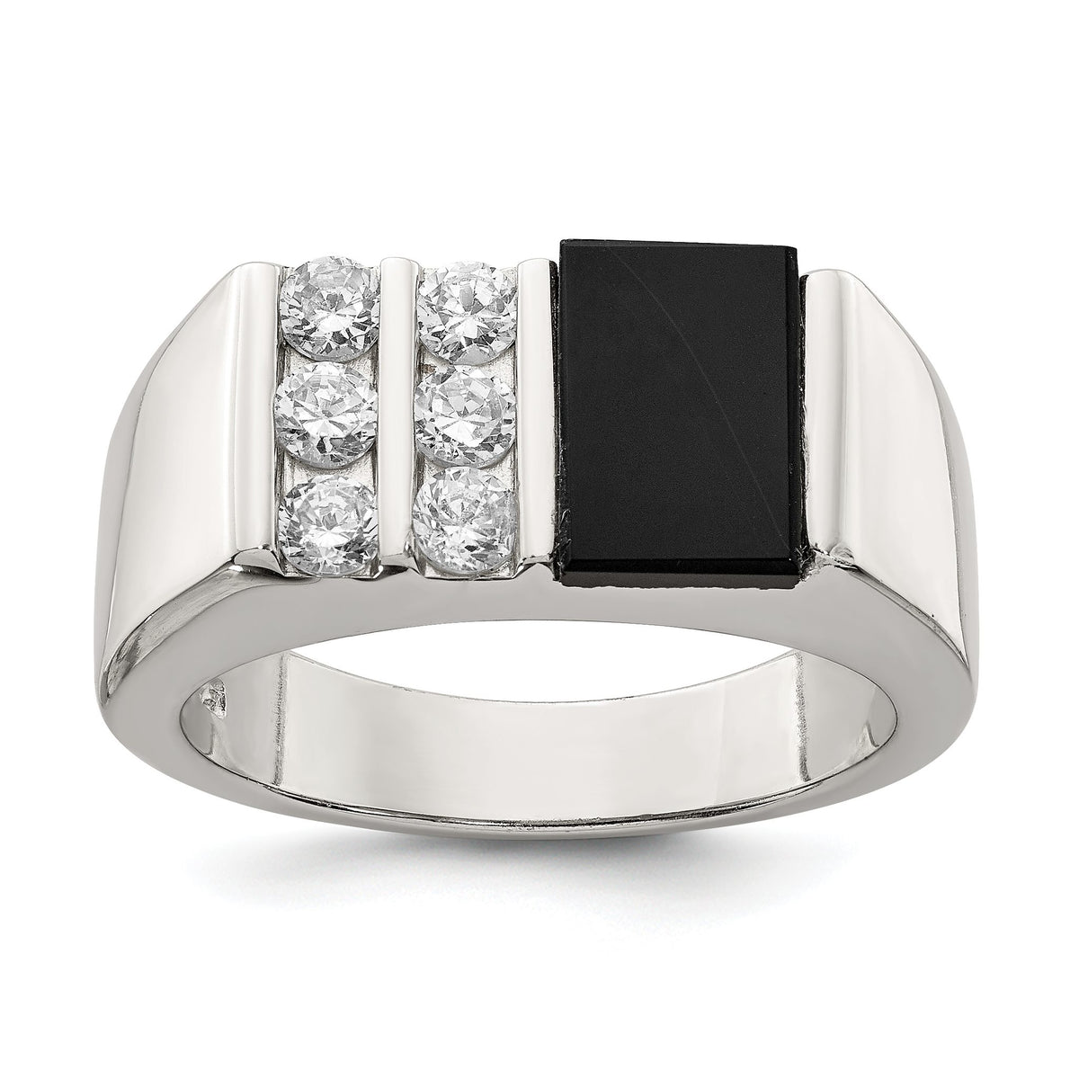Men's Cubic Zirconia & Onyx Ring in Sterling Silver, 4mm, Size 9–11 - Sophia Jewelers Main image
