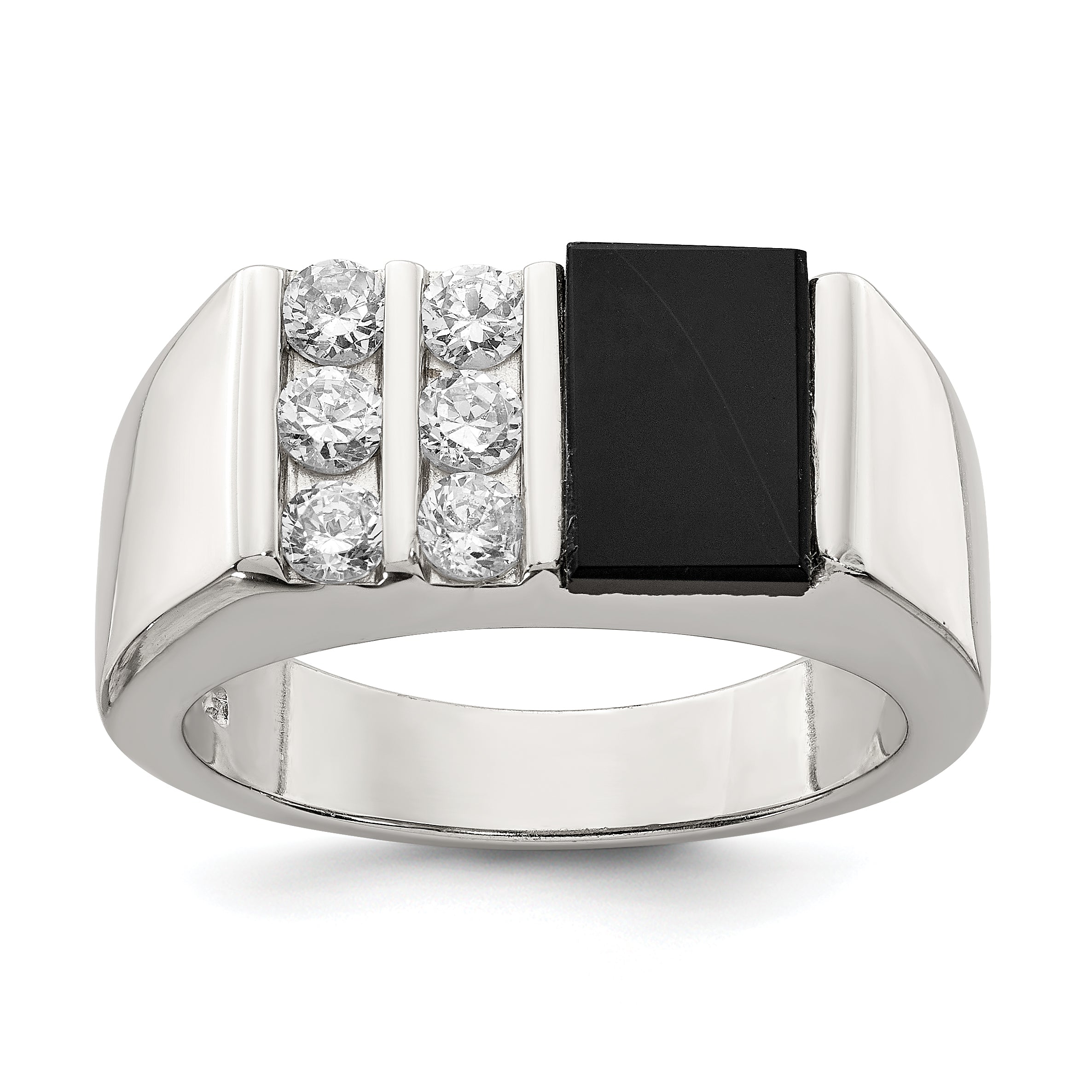 Sterling Silver Rhodium-plated Men's CZ and Onyx Ring Main image