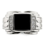 Sterling Silver Rhodium-plated CZ and Onyx Ring