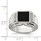 Sterling Silver Rhodium-plated CZ and Onyx Ring