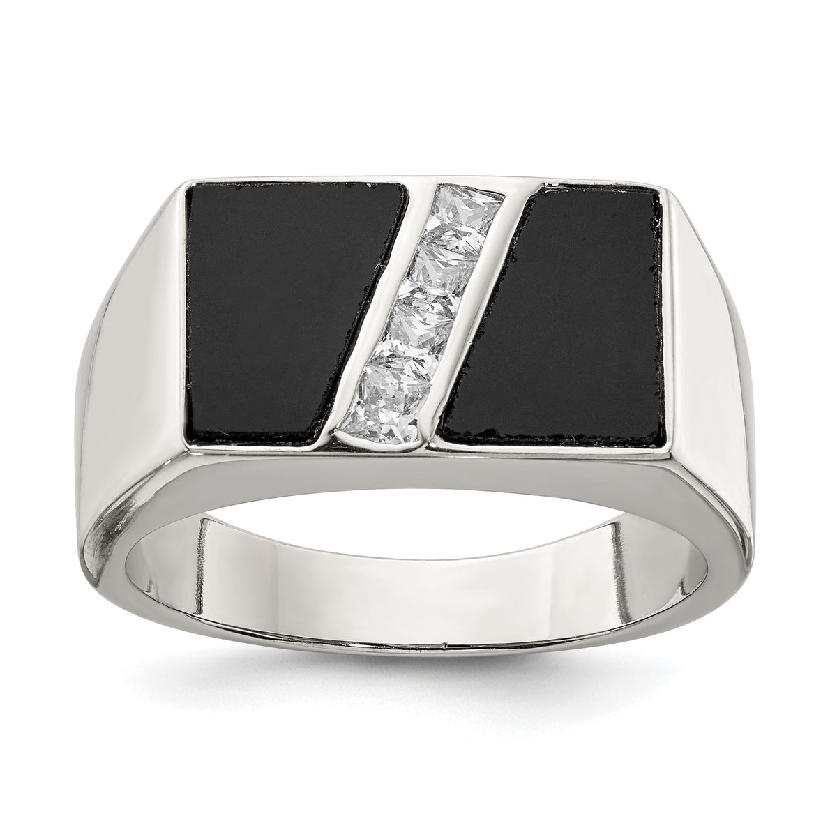 Men's Cubic Zirconia & Onyx Ring in Sterling Silver, 4.5mm, Size 9–11 - Sophia Jewelers Main image