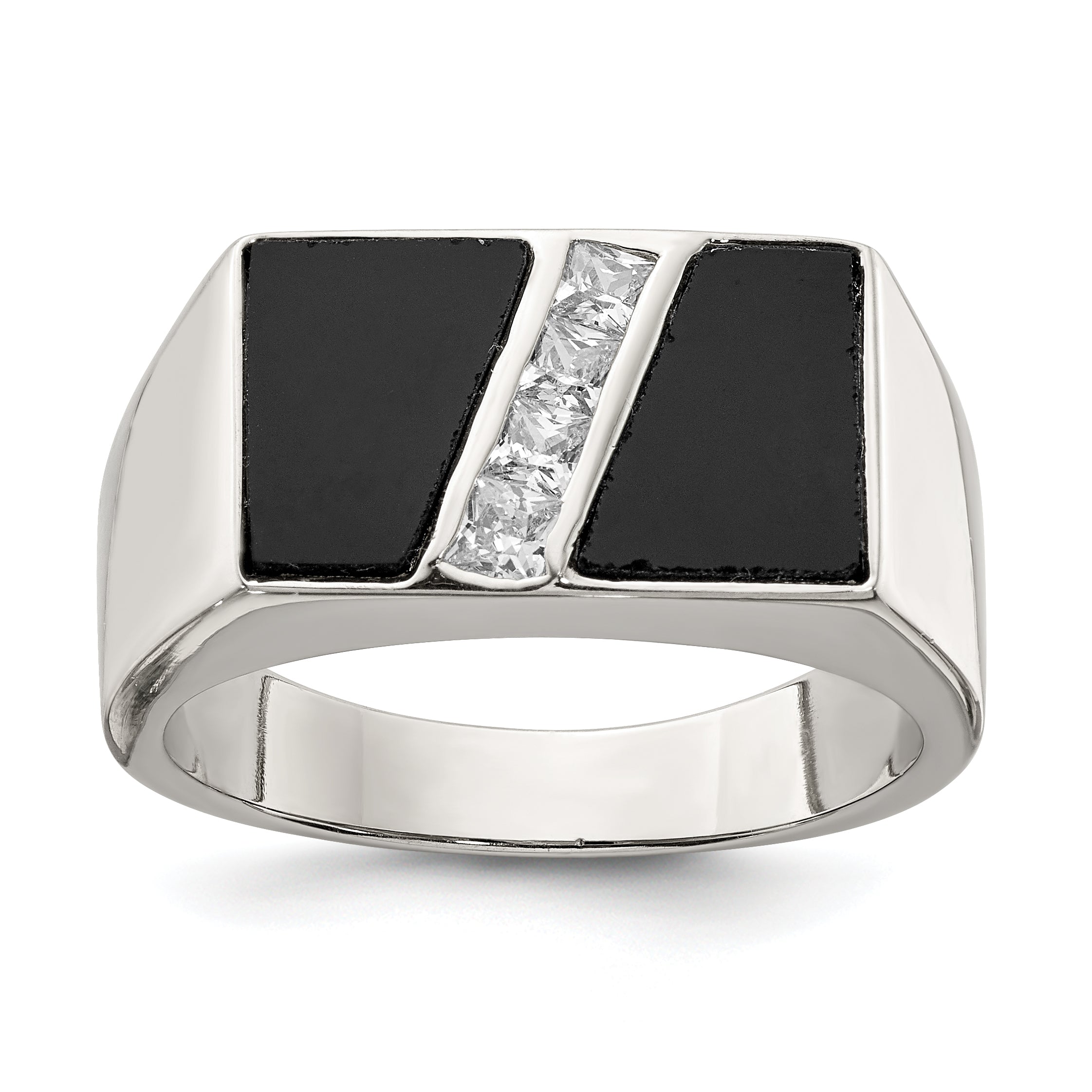 Sterling Silver Rhodium-plated Men's CZ and Onyx Ring Main image