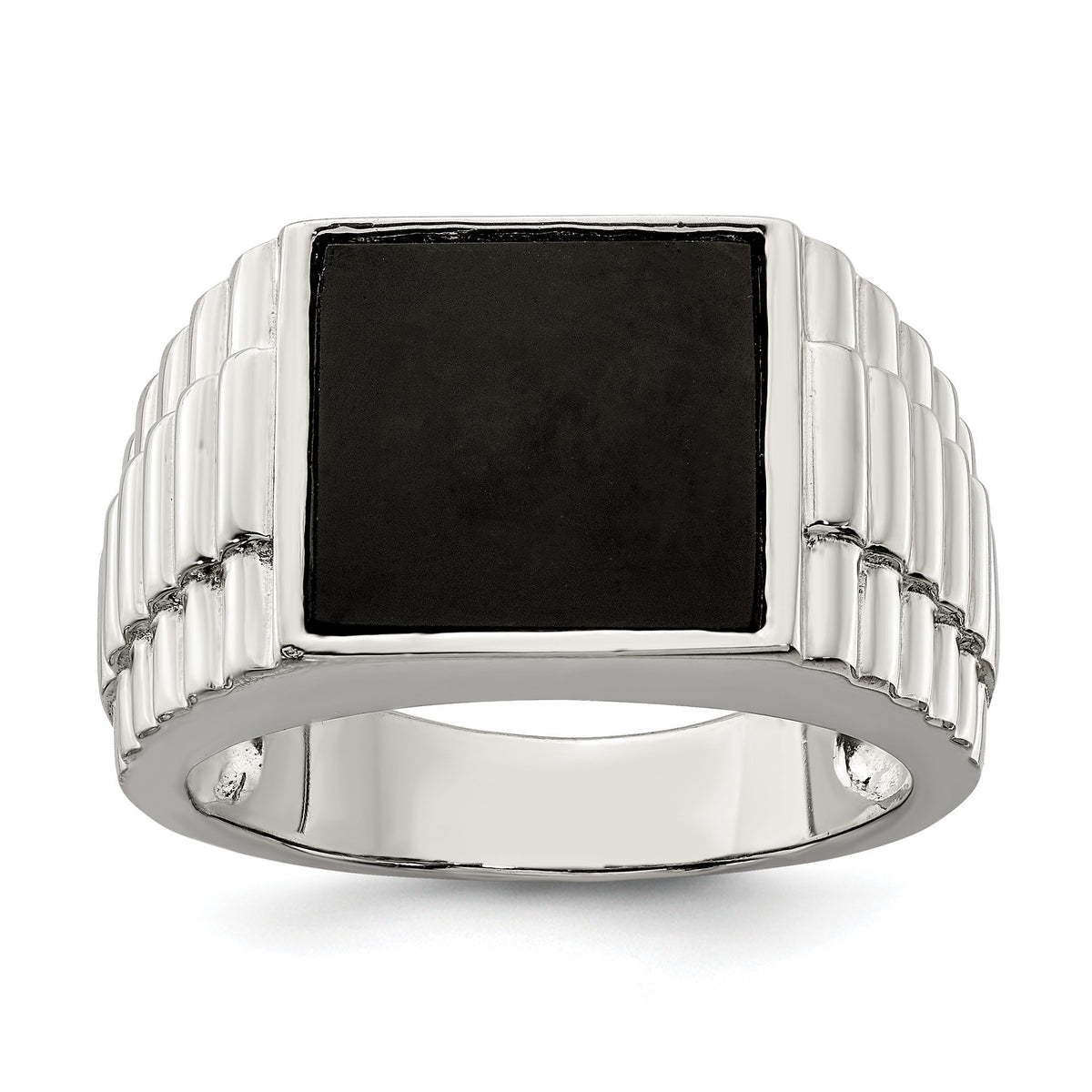 Men's Ripple Onyx Ring in Sterling Silver, Size 9–11 - Sophia Jewelers Main image