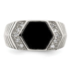 Sterling Silver Rhodium-plated Men's CZ and Onyx Ring