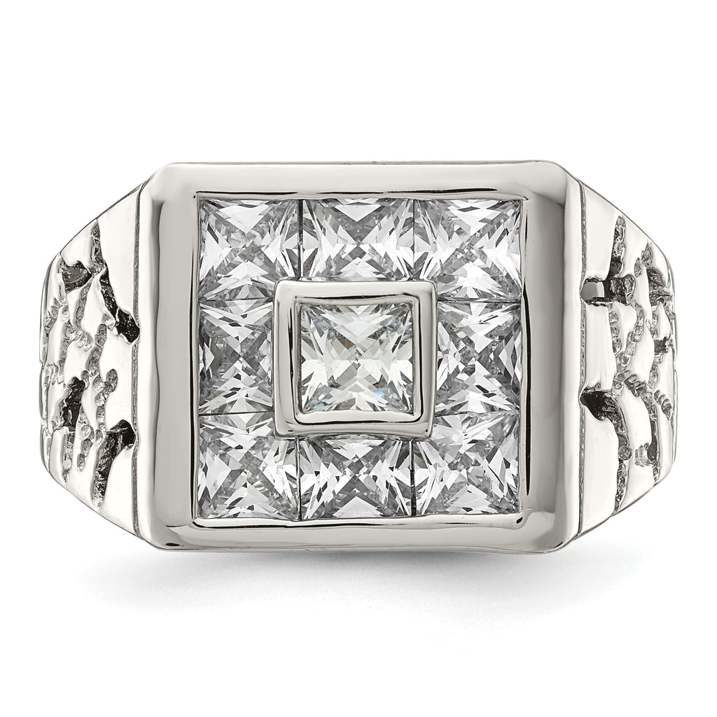 Sterling Silver Rhodium Plated Men's Fashion CZ Ring