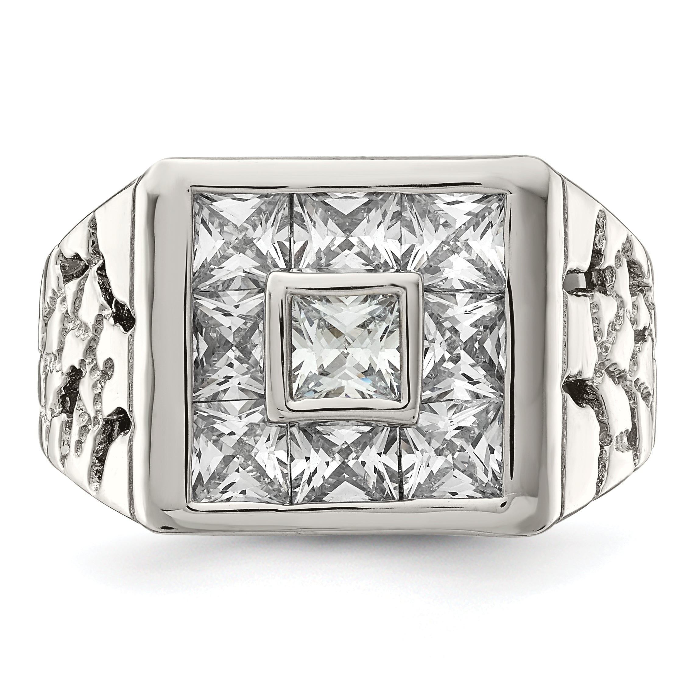 Sterling Silver Rhodium Plated Men's Fashion CZ Ring