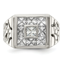 Sterling Silver Rhodium Plated Men's Fashion CZ Ring