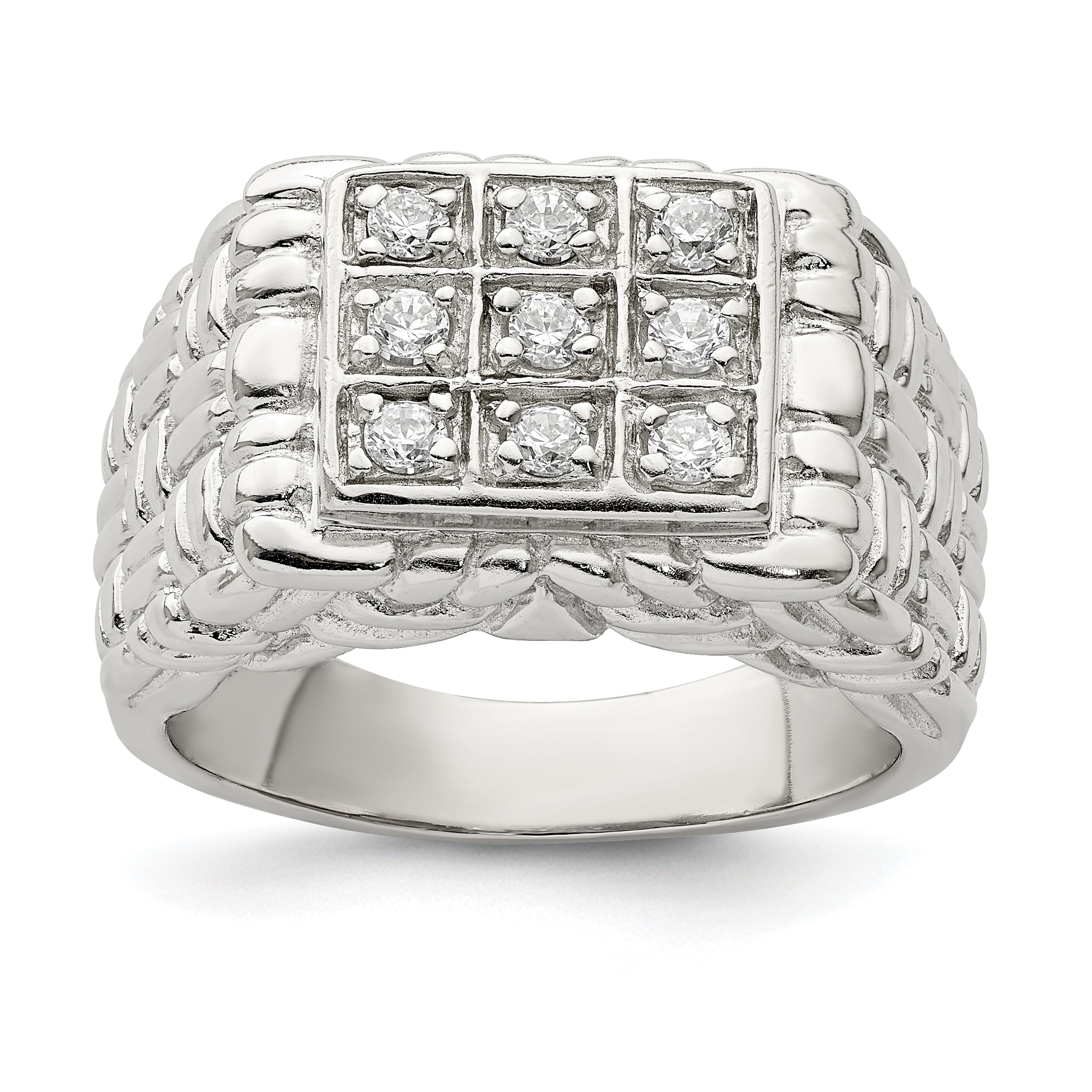 Sterling Silver Rhodium-plated Men's CZ Ring Main image